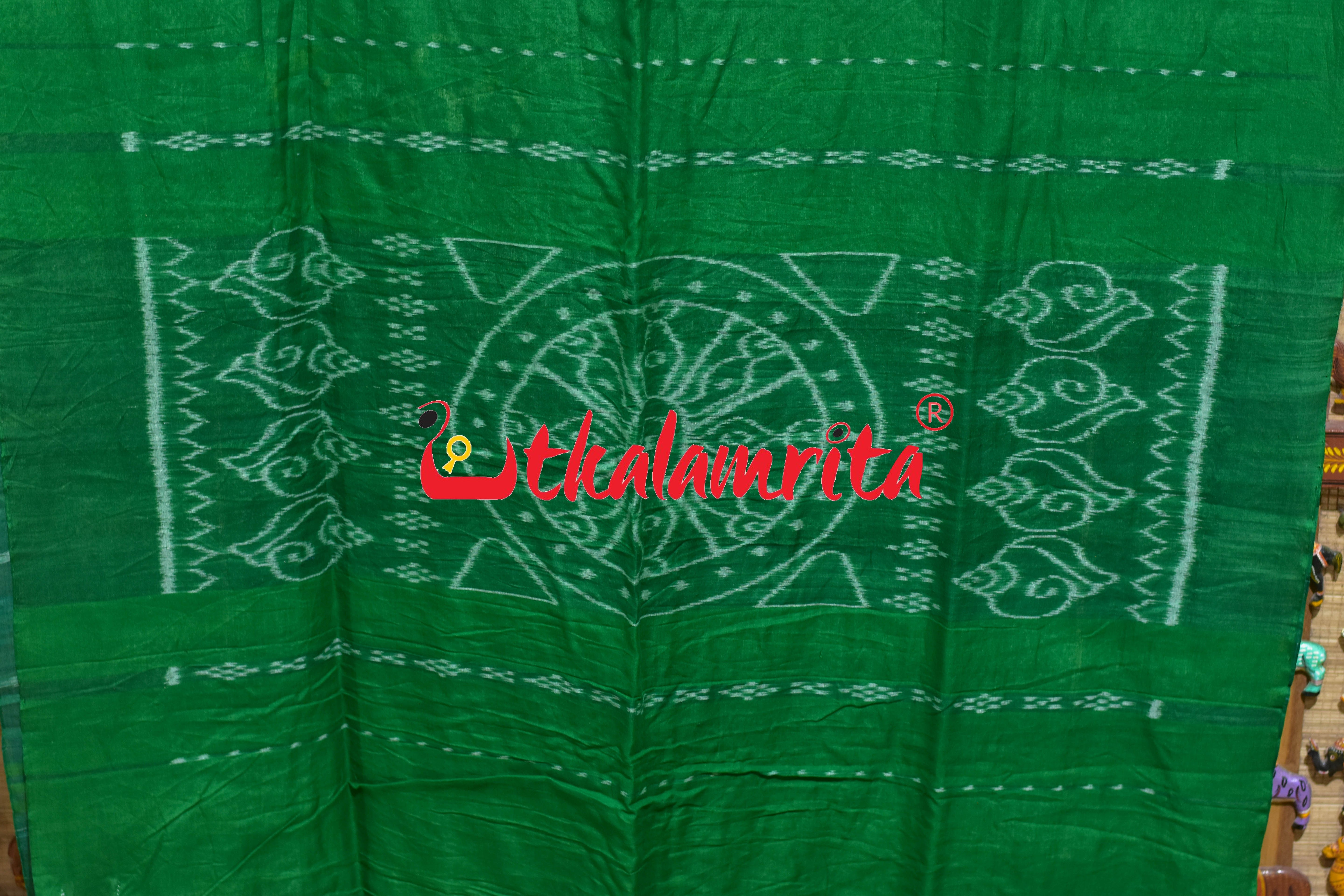 Green Kargil Maschya Kanya Pattachitra Cotton Saree