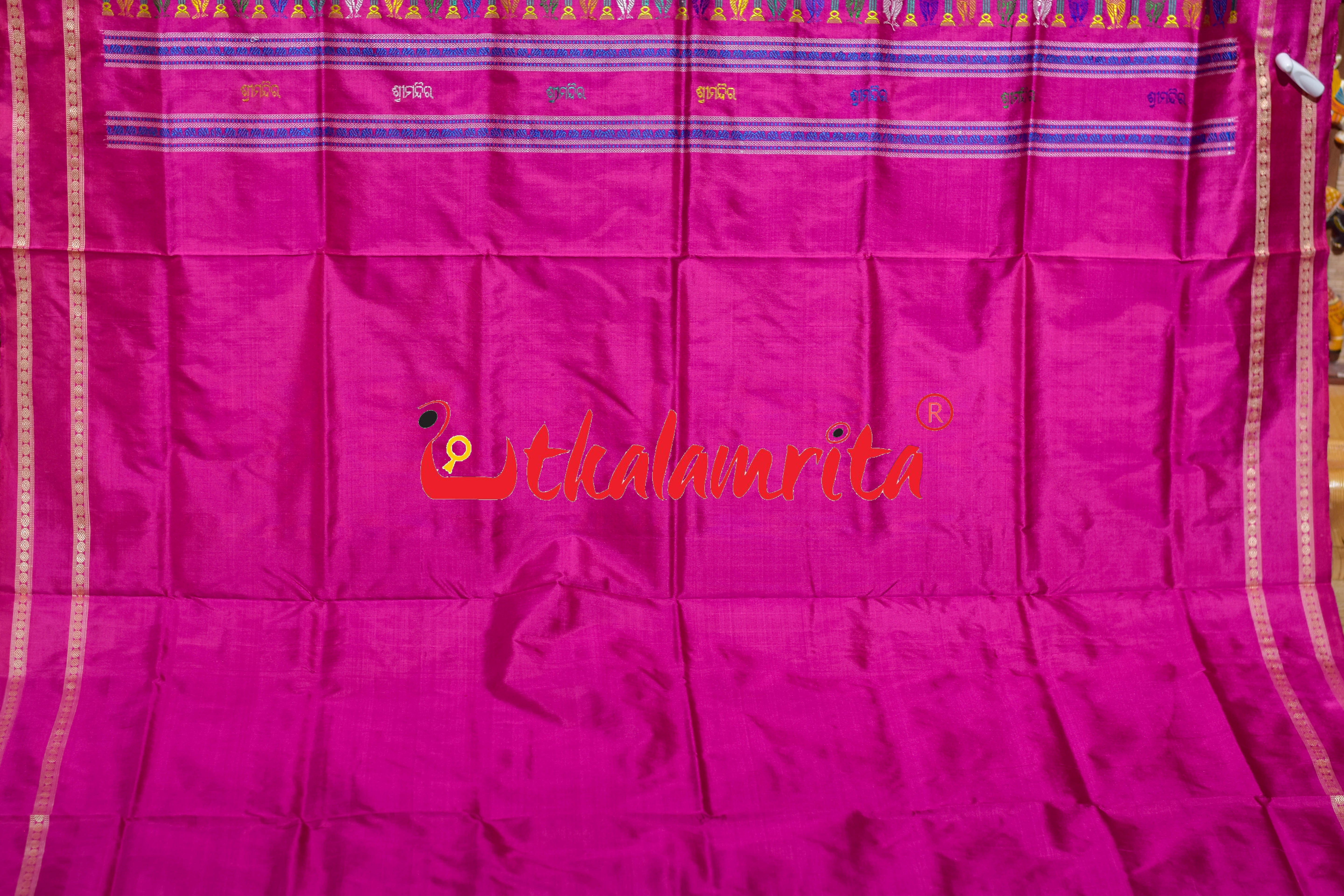 White Rani Pink Srimandira Bomkai Silk Saree