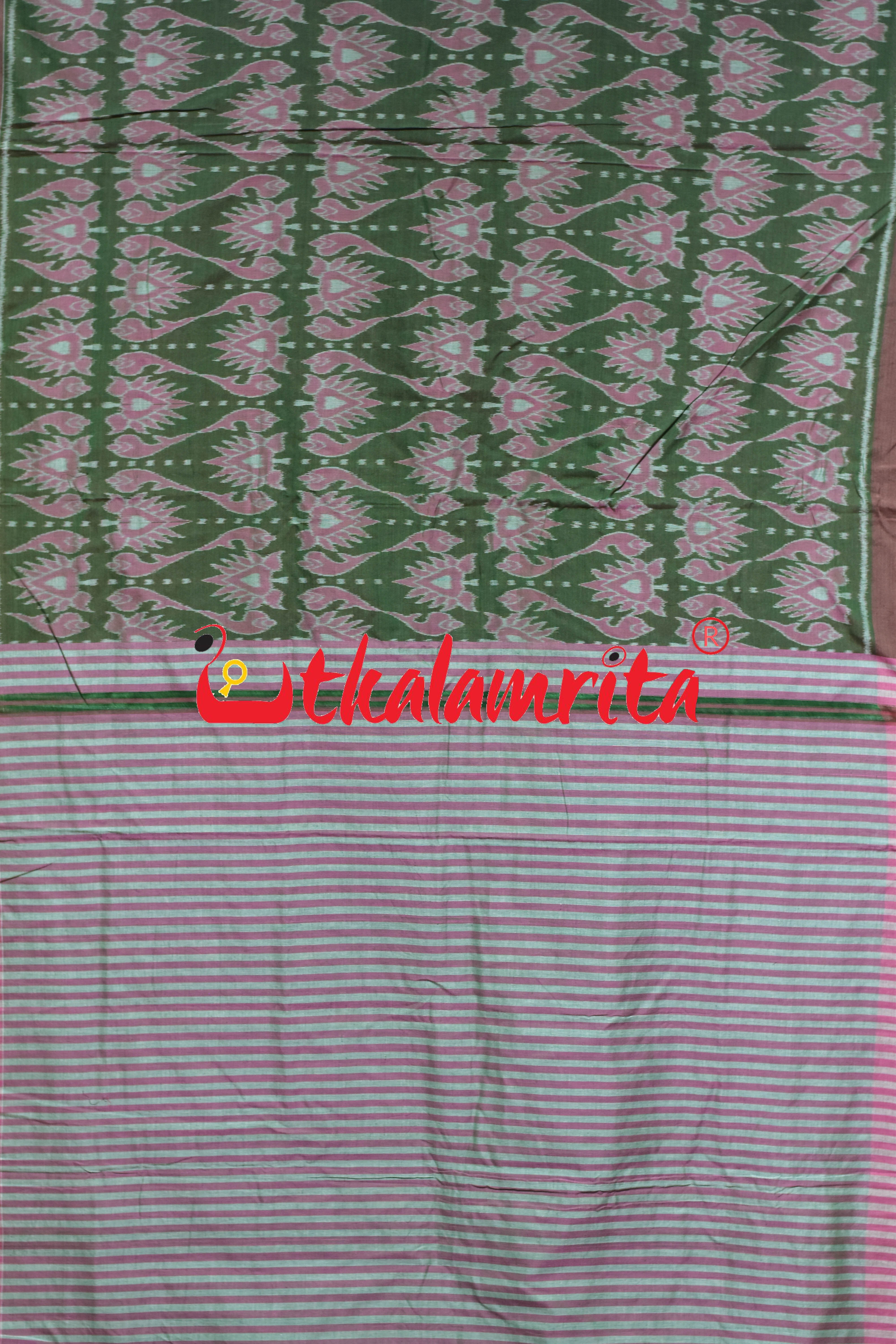 Green Jodi Sankha Khandua Cotton Saree