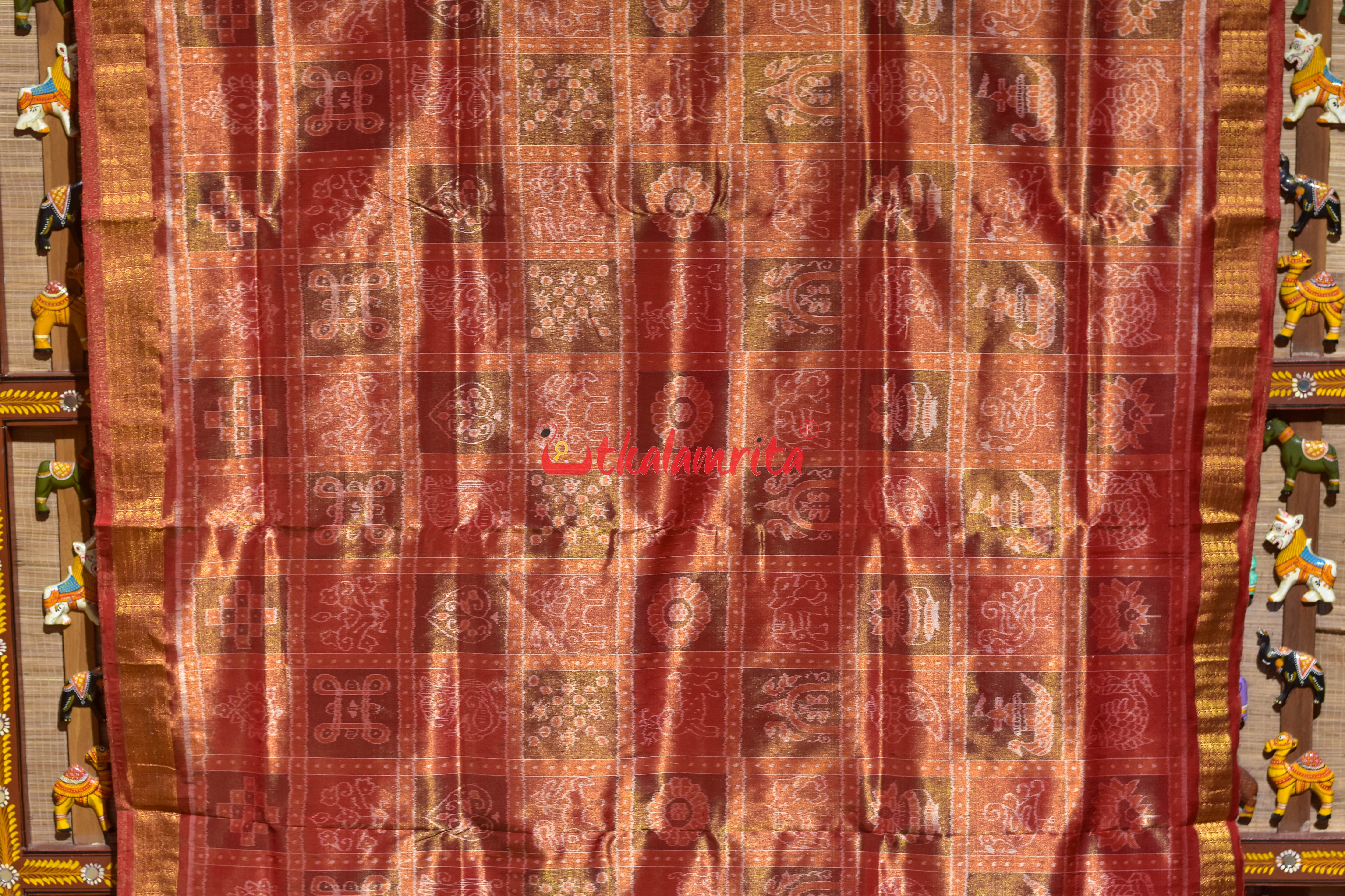 Burnt Orange Full Tissue Nabakothi Sambalpuri Silk Saree