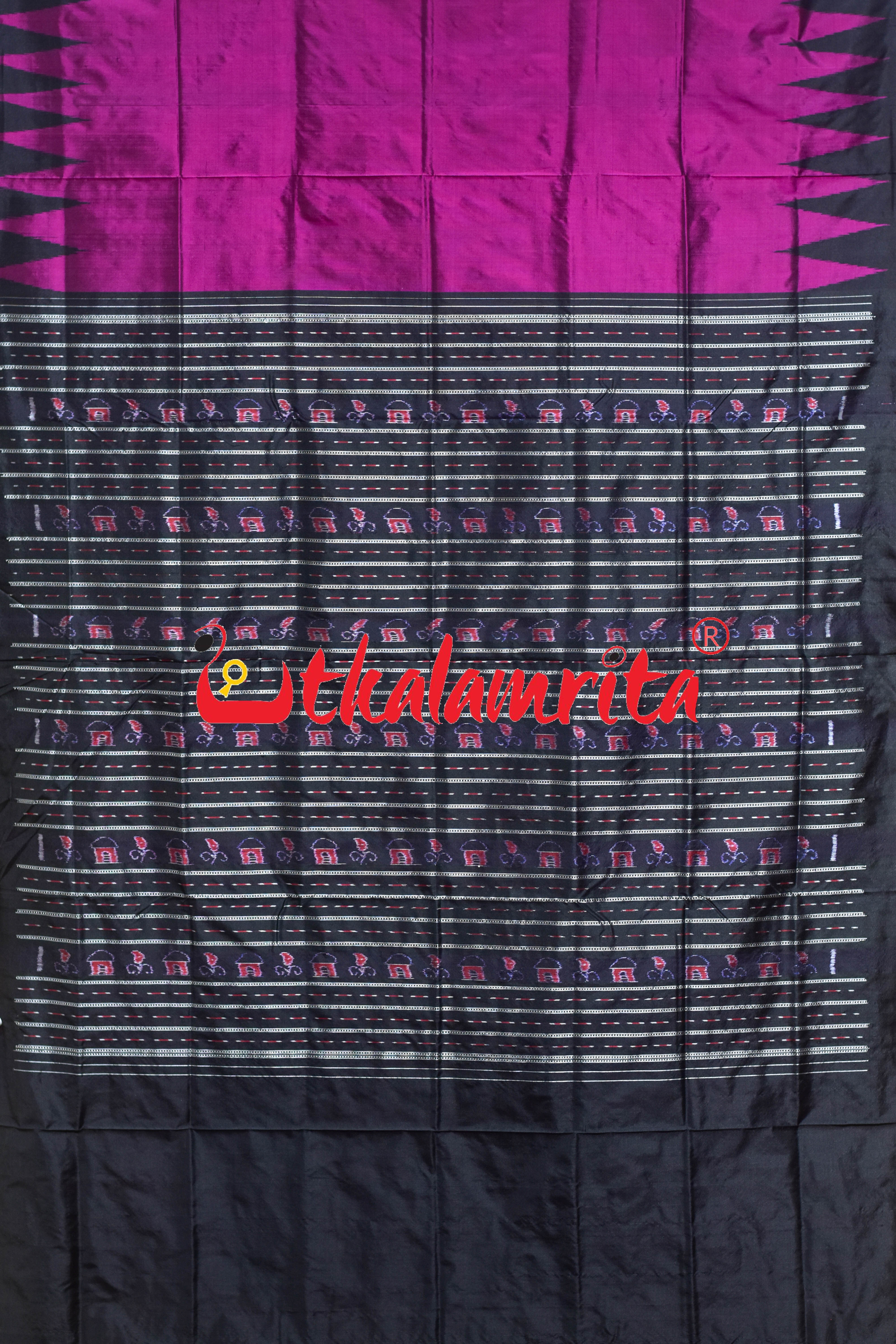 Magenta Plain Kumbha Bandha Anchal Sambalpuri Silk Saree