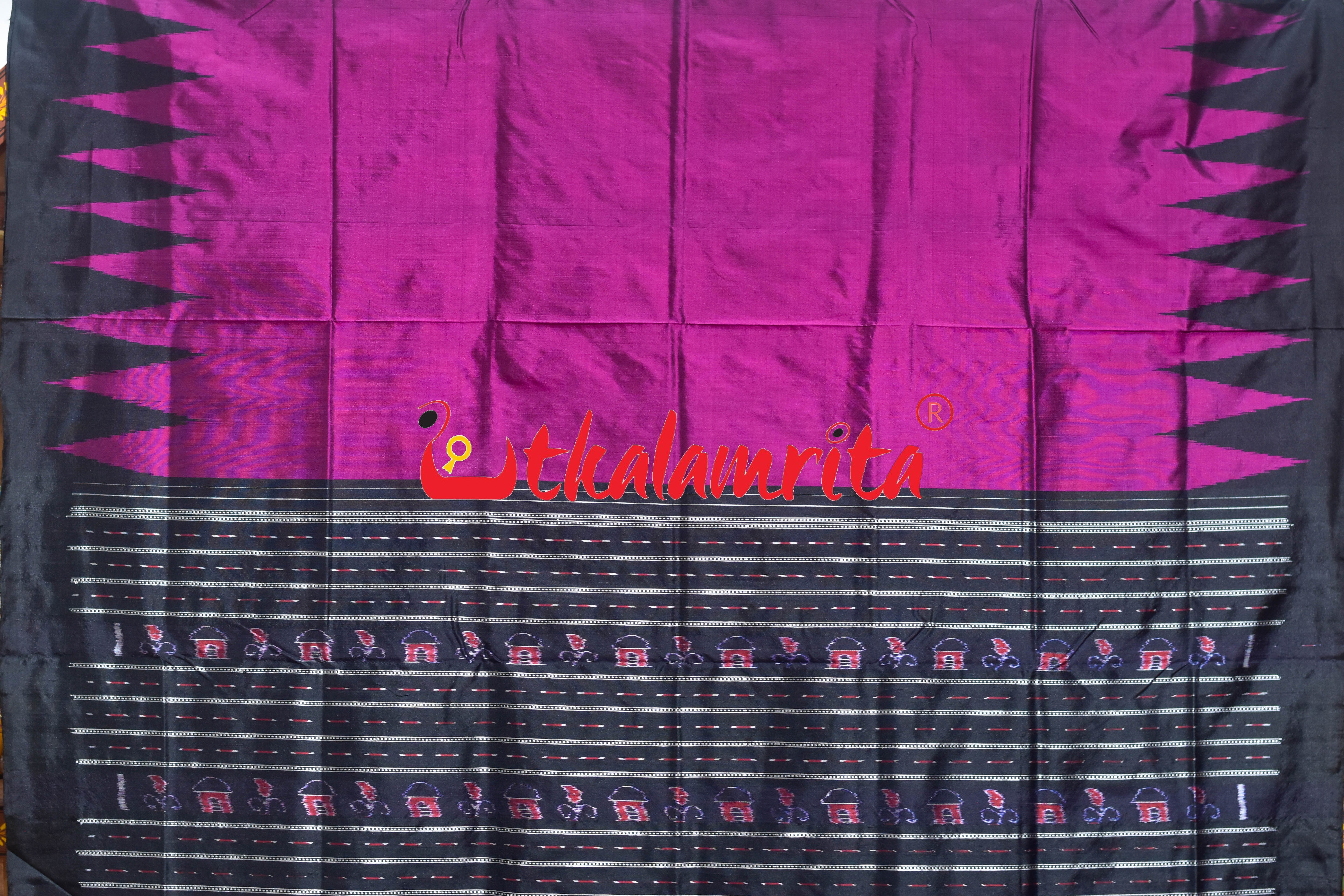 Magenta Plain Kumbha Bandha Anchal Sambalpuri Silk Saree