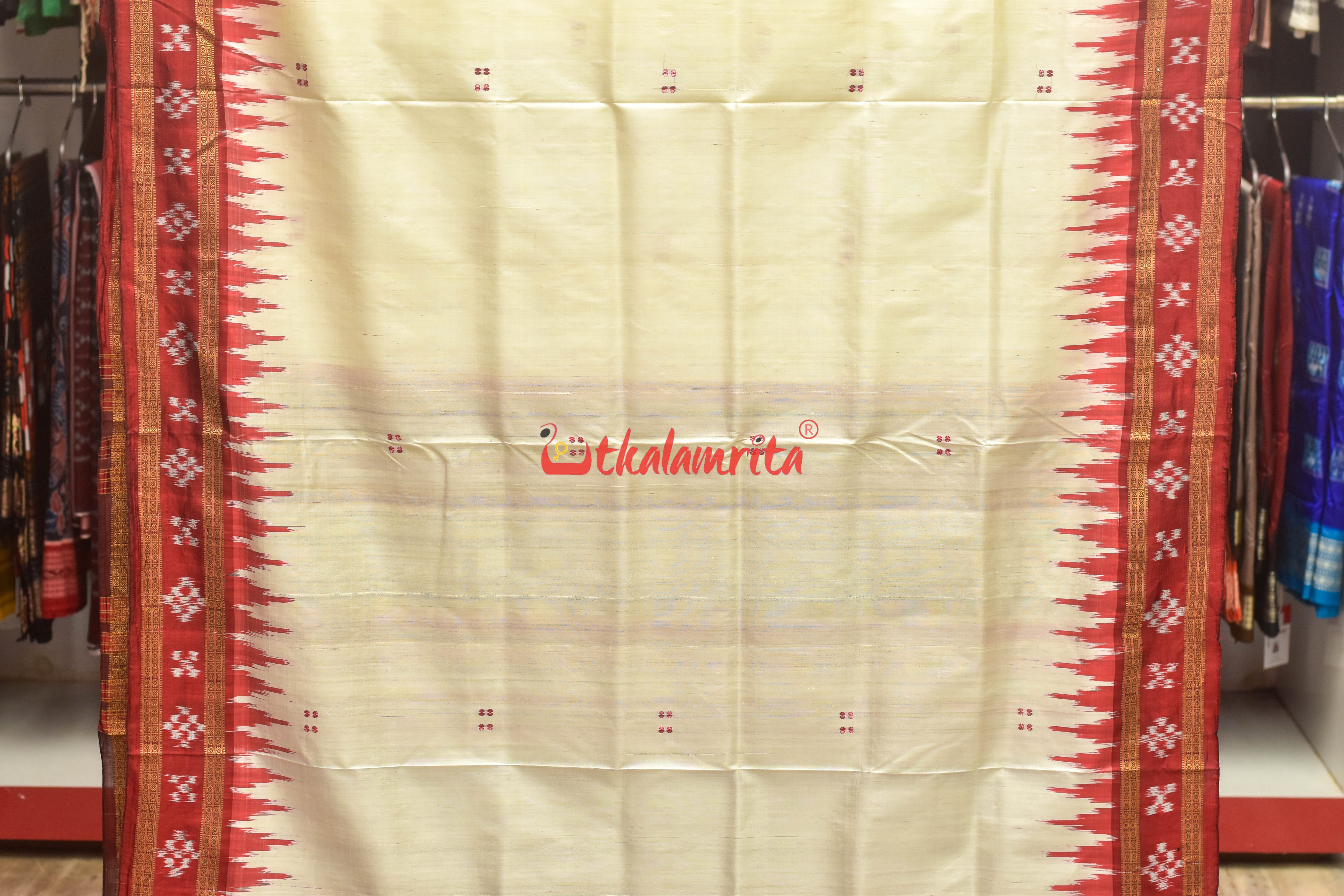 White Maroon Pasapali Border Khandua Silk Saree