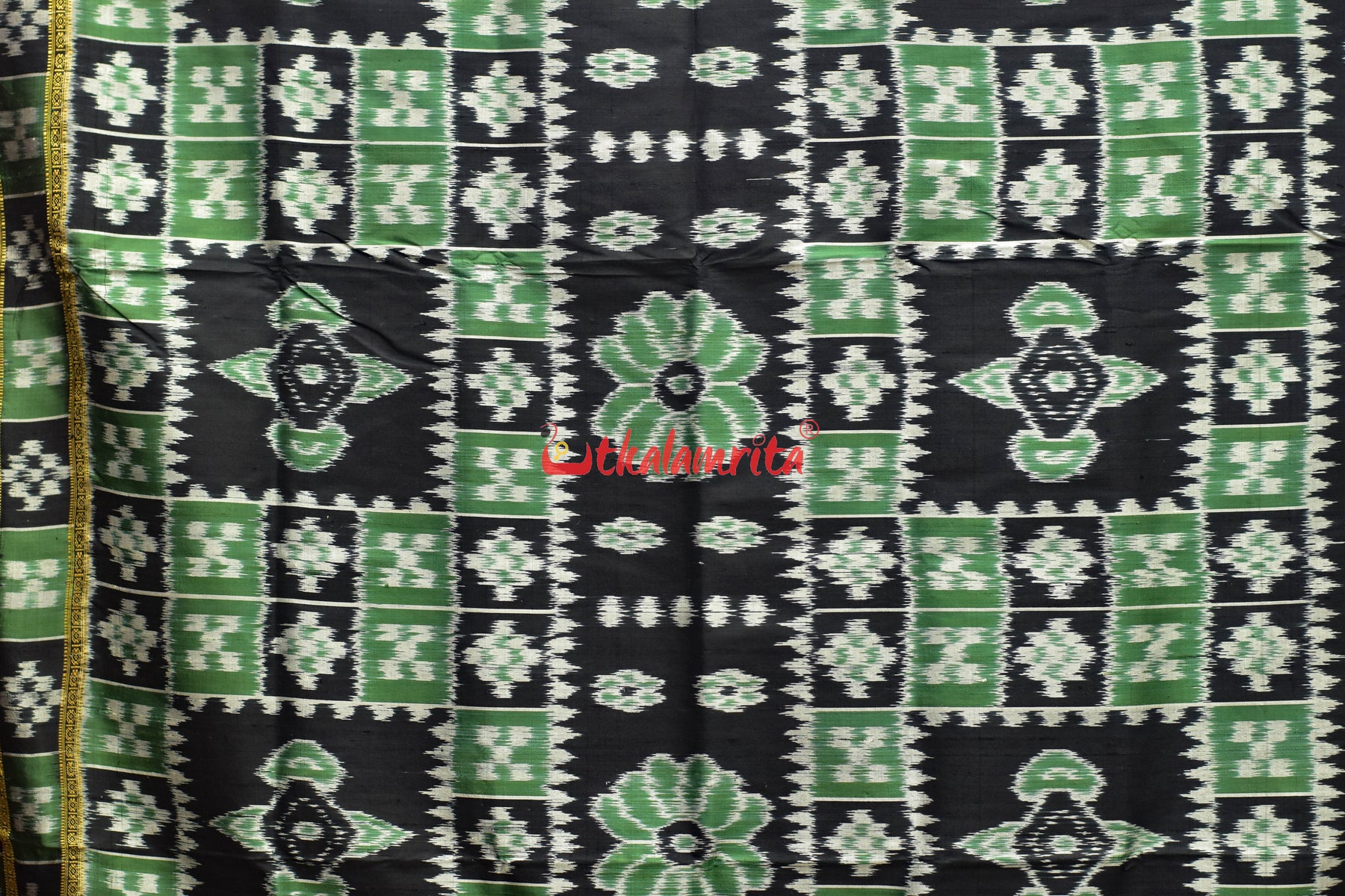 Green Black Flower Bandha Khandua Silk Saree