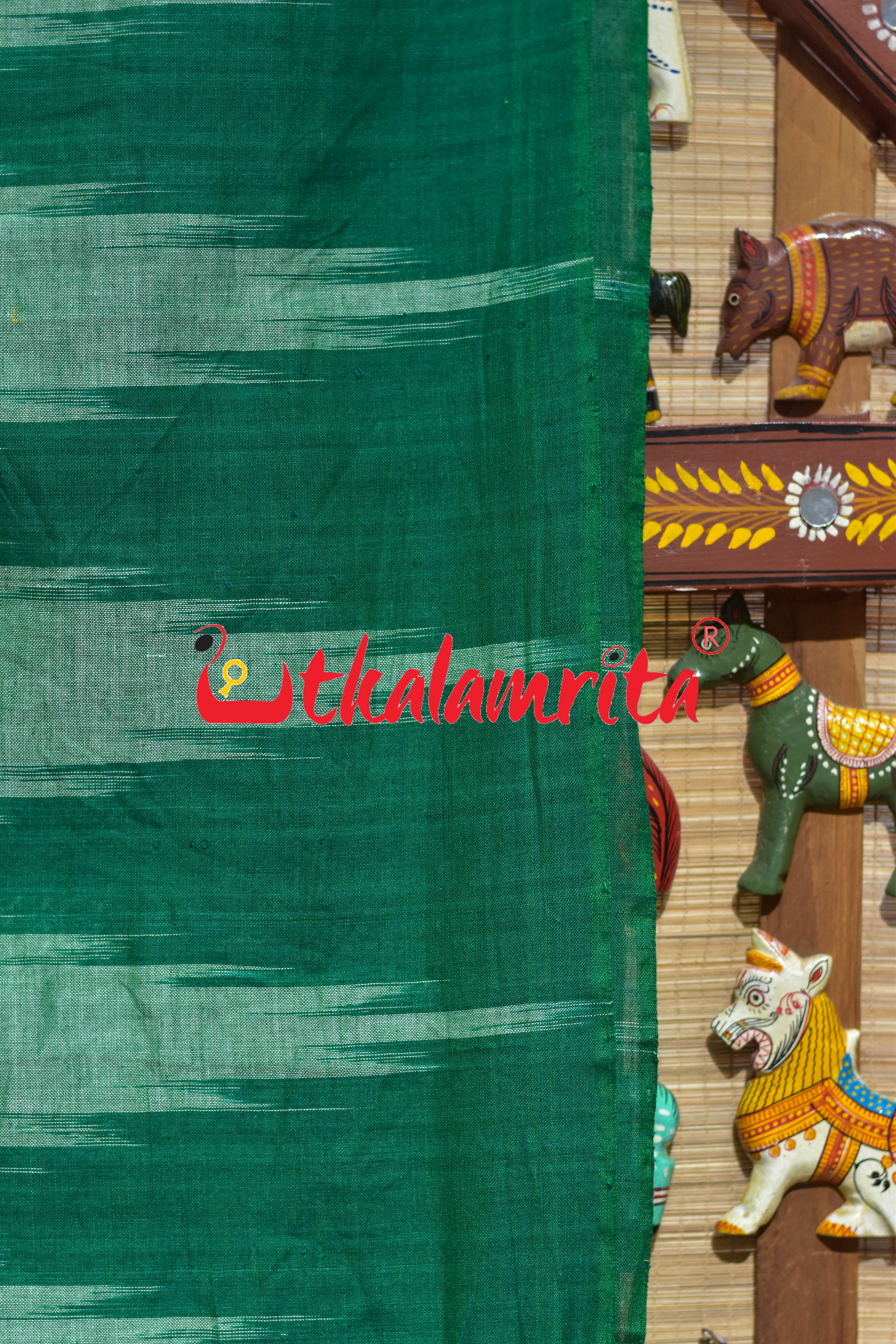 Green Kargil Maschya Kanya Pattachitra Cotton Saree