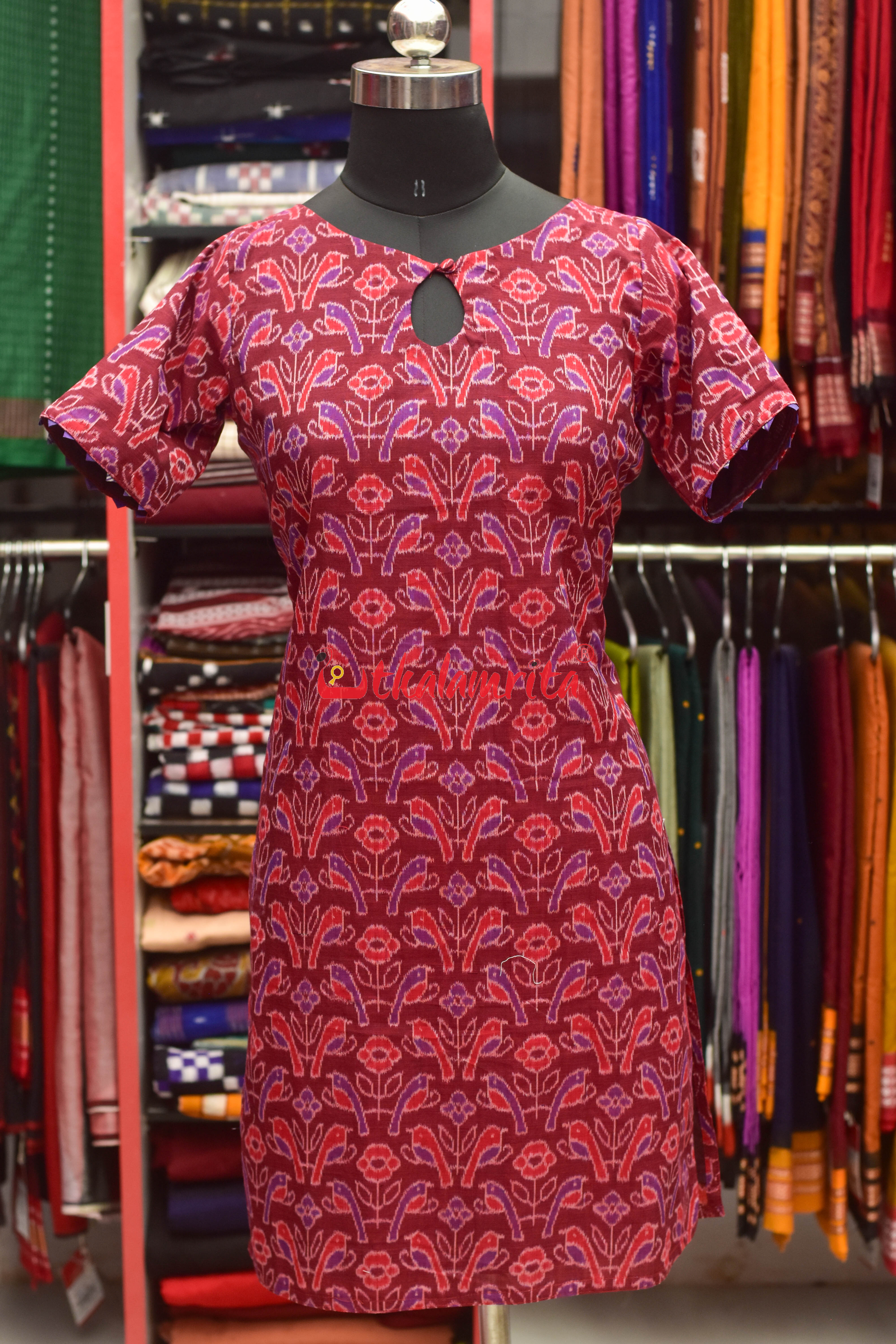 Red Birds On Maroon (Ladie's Kurta)