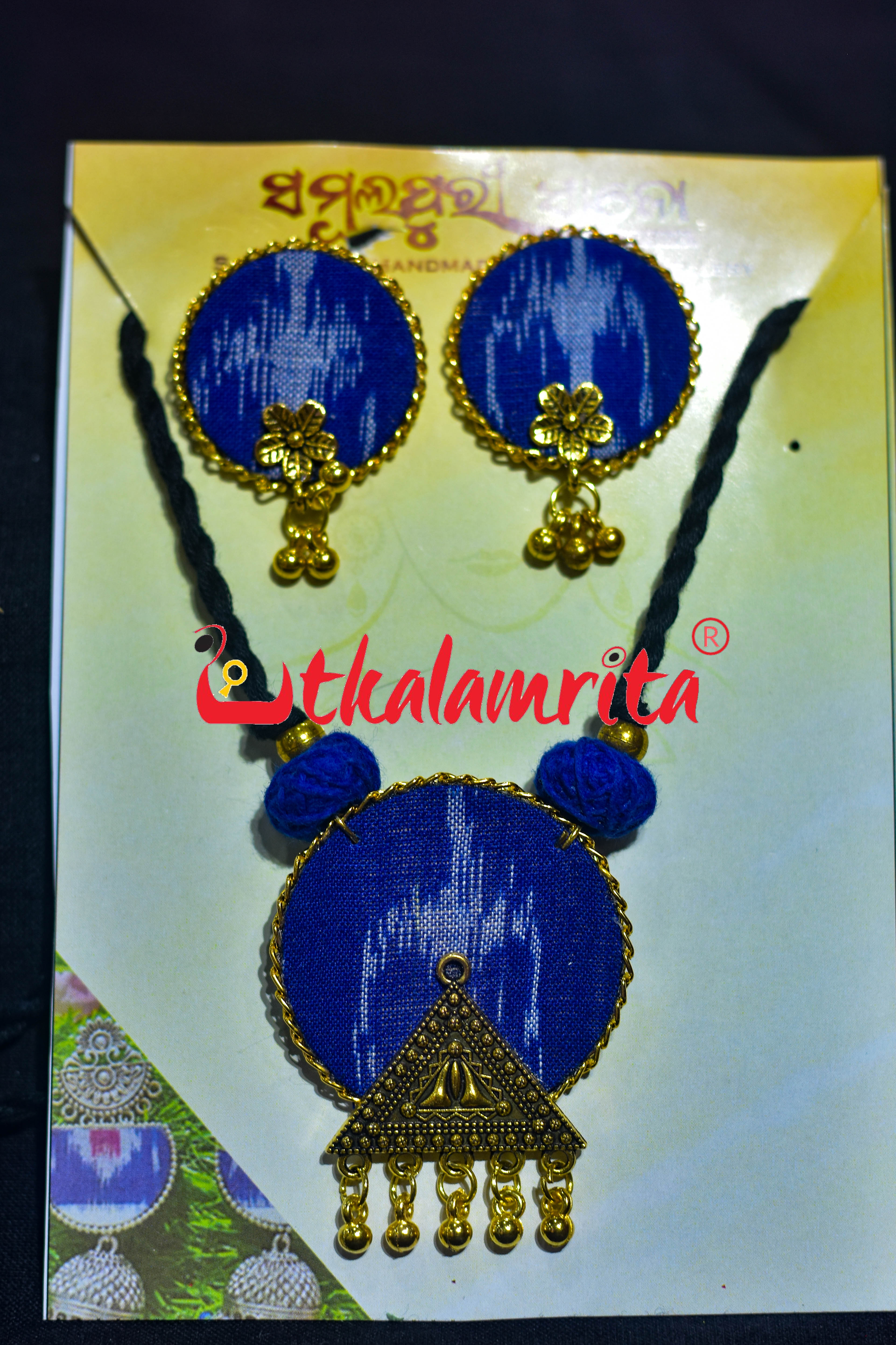 Blue Round Tribal Golden Small Necklace Set