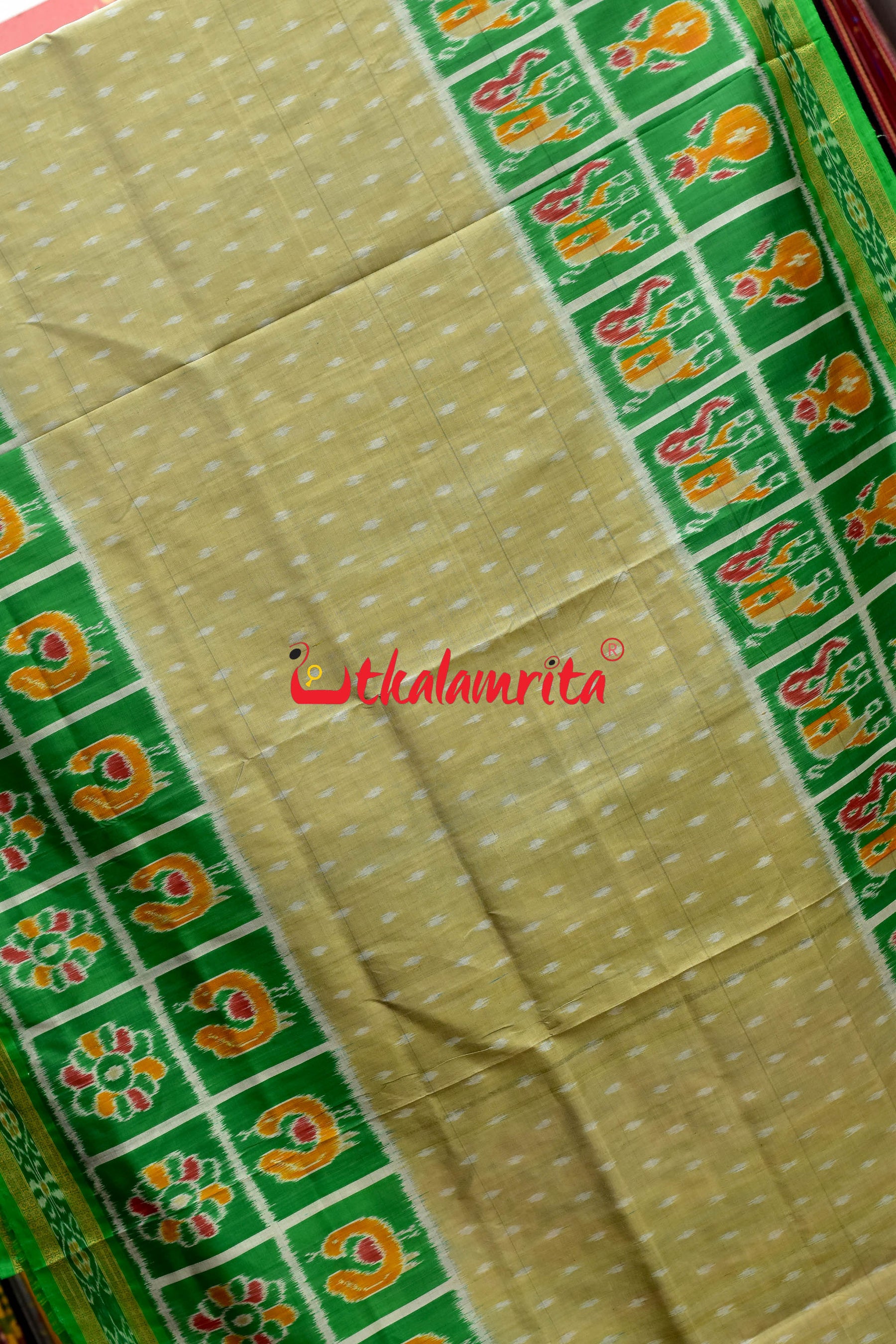 Green Border Body Dots Khandua Silk Saree