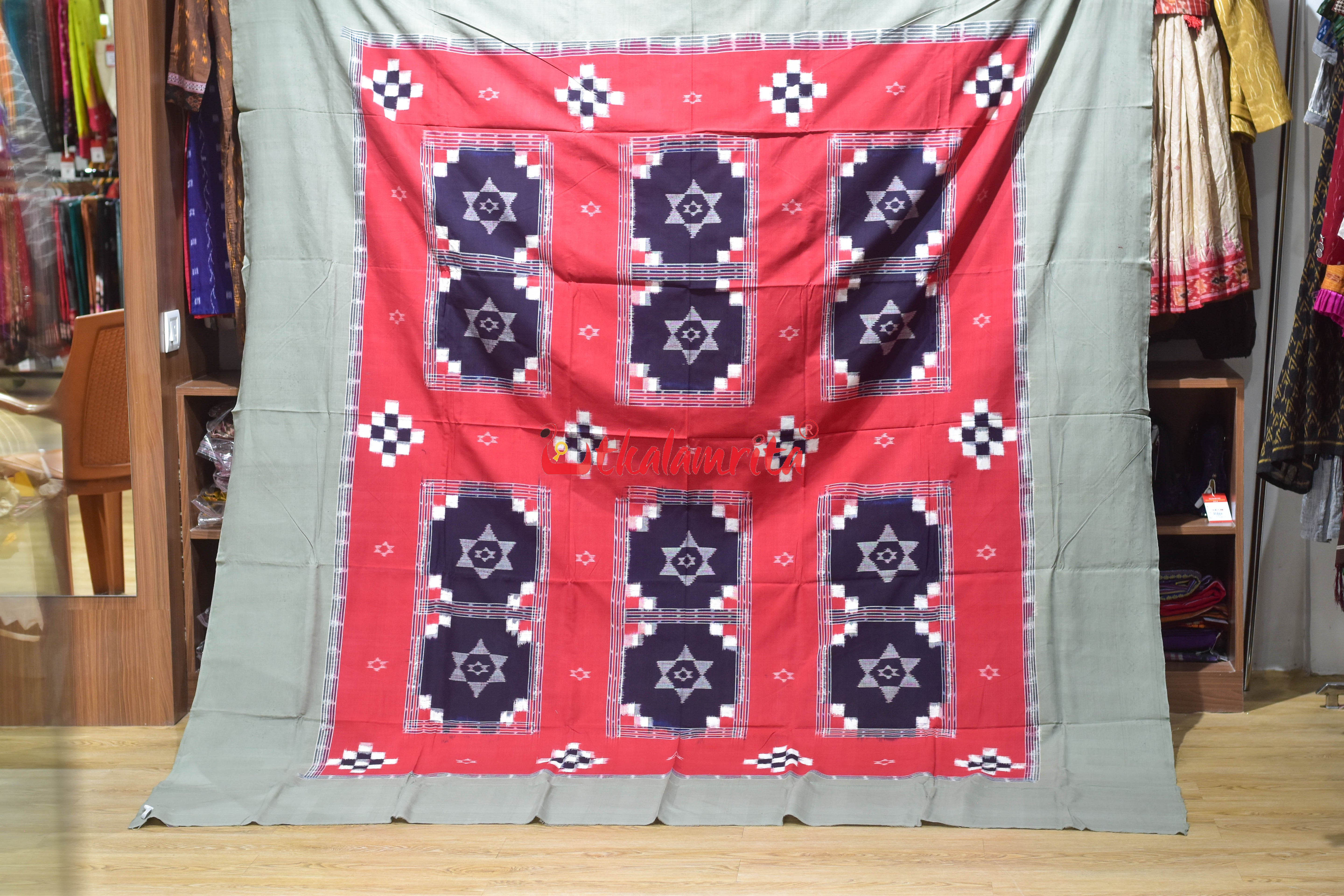 Red Blue Tipa L Design Cotton (Double Bedsheet)