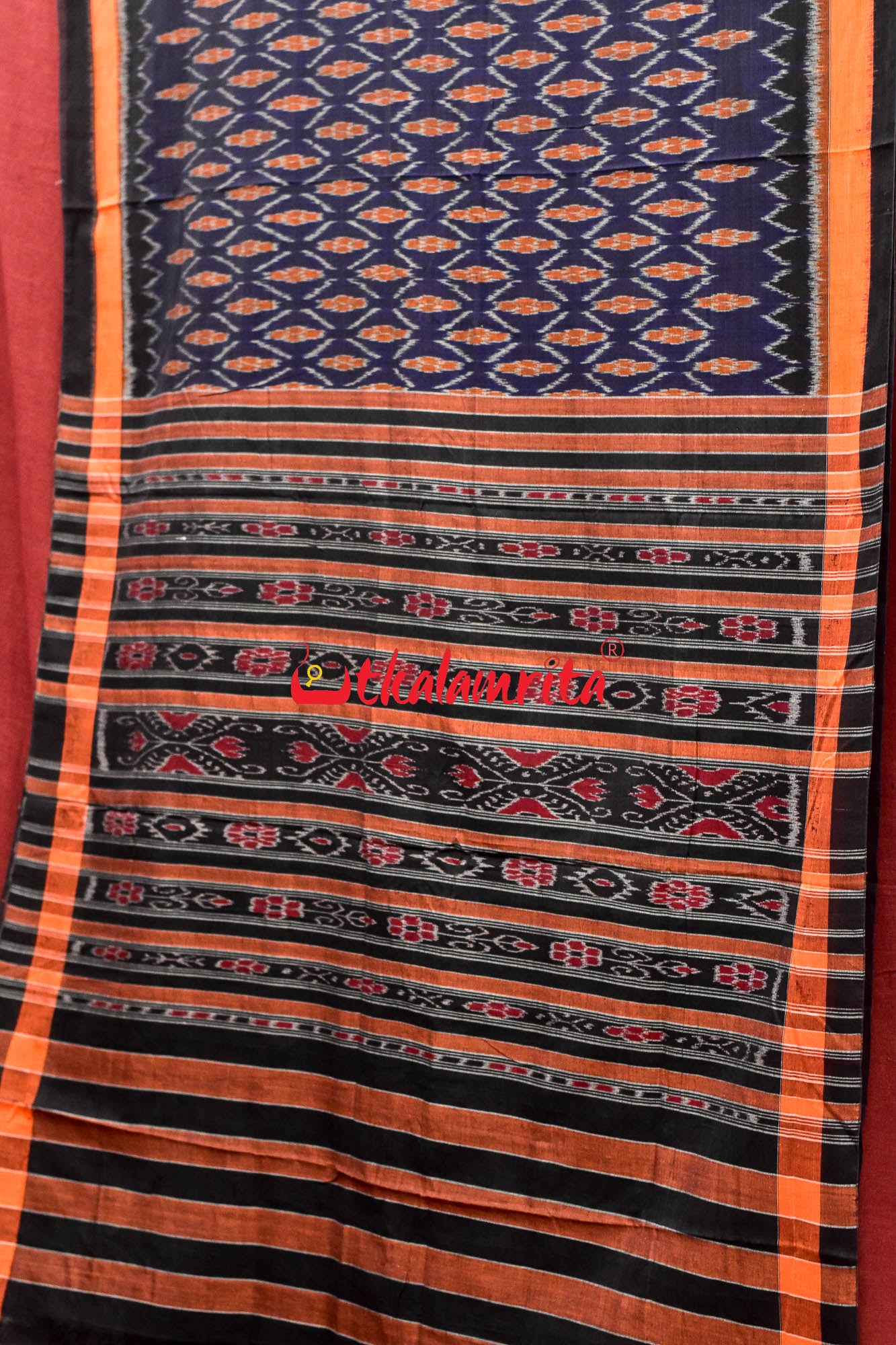 Navy Blue Barfi Khandua Cotton Saree