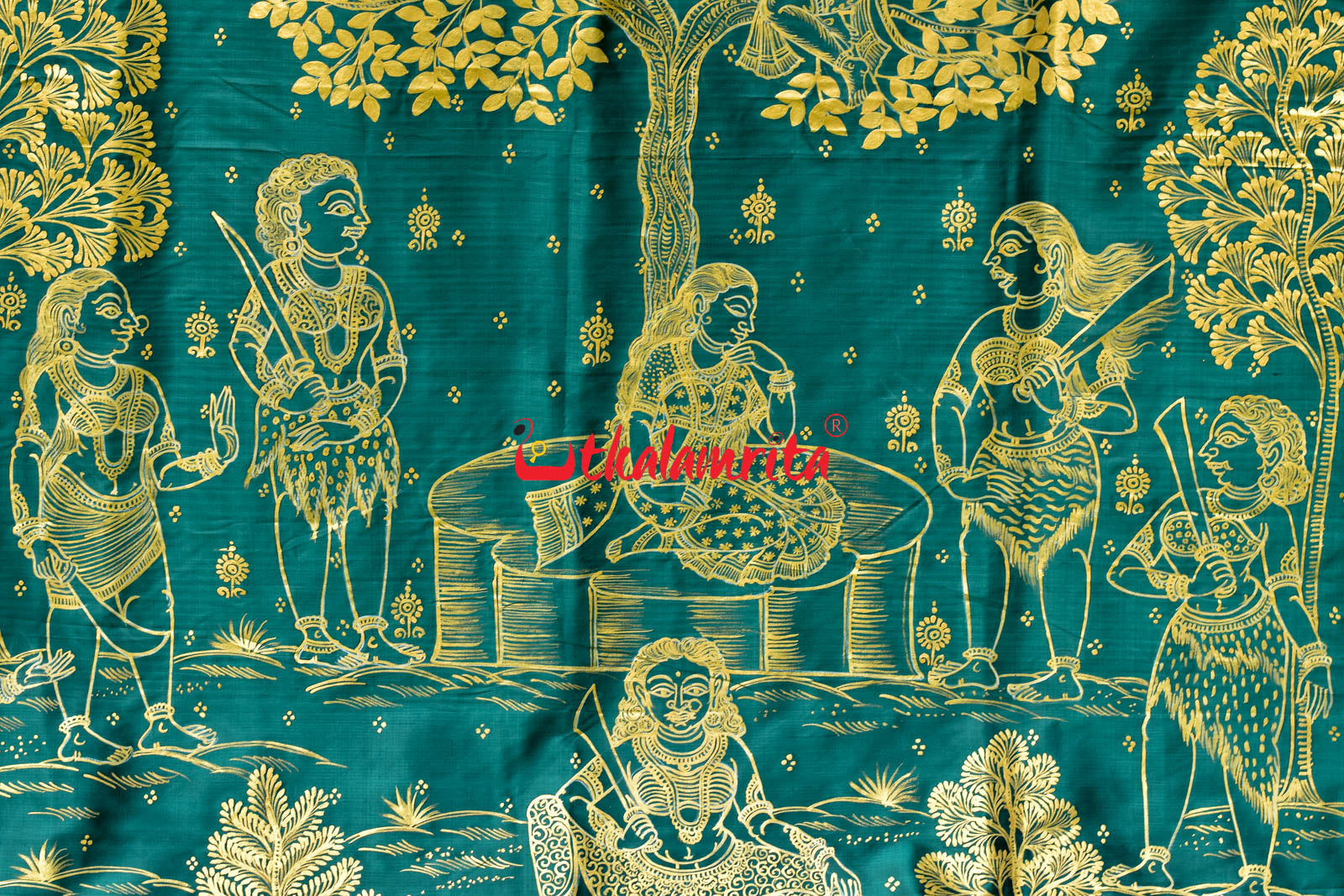 Sita Thaba Deep Green Pattachitra Silk Saree