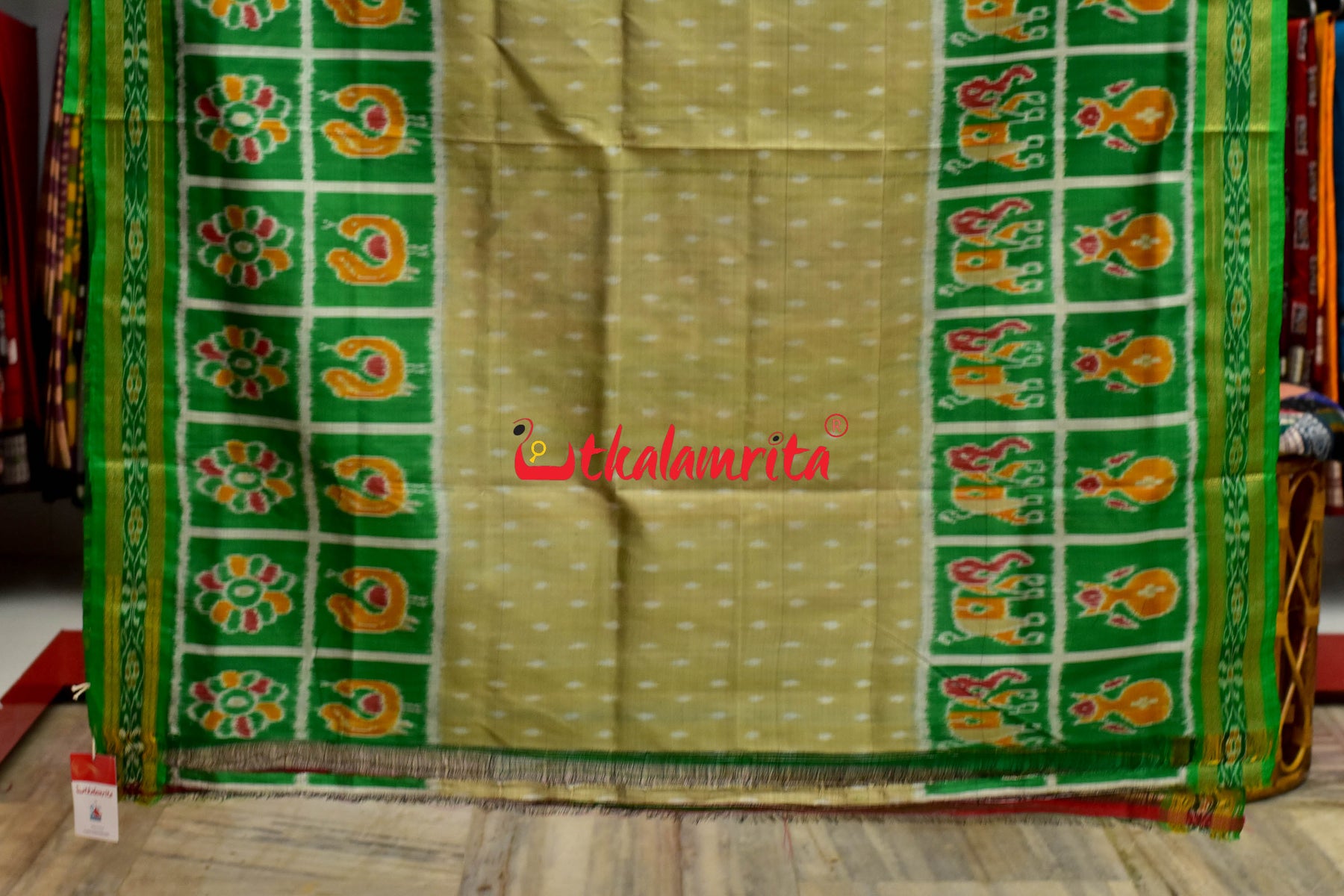 Green Border Body Dots Khandua Silk Saree