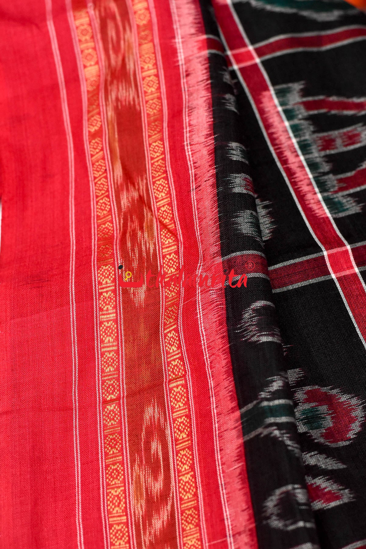 Black Red and Green Combo Nabakothi Cotton Saree