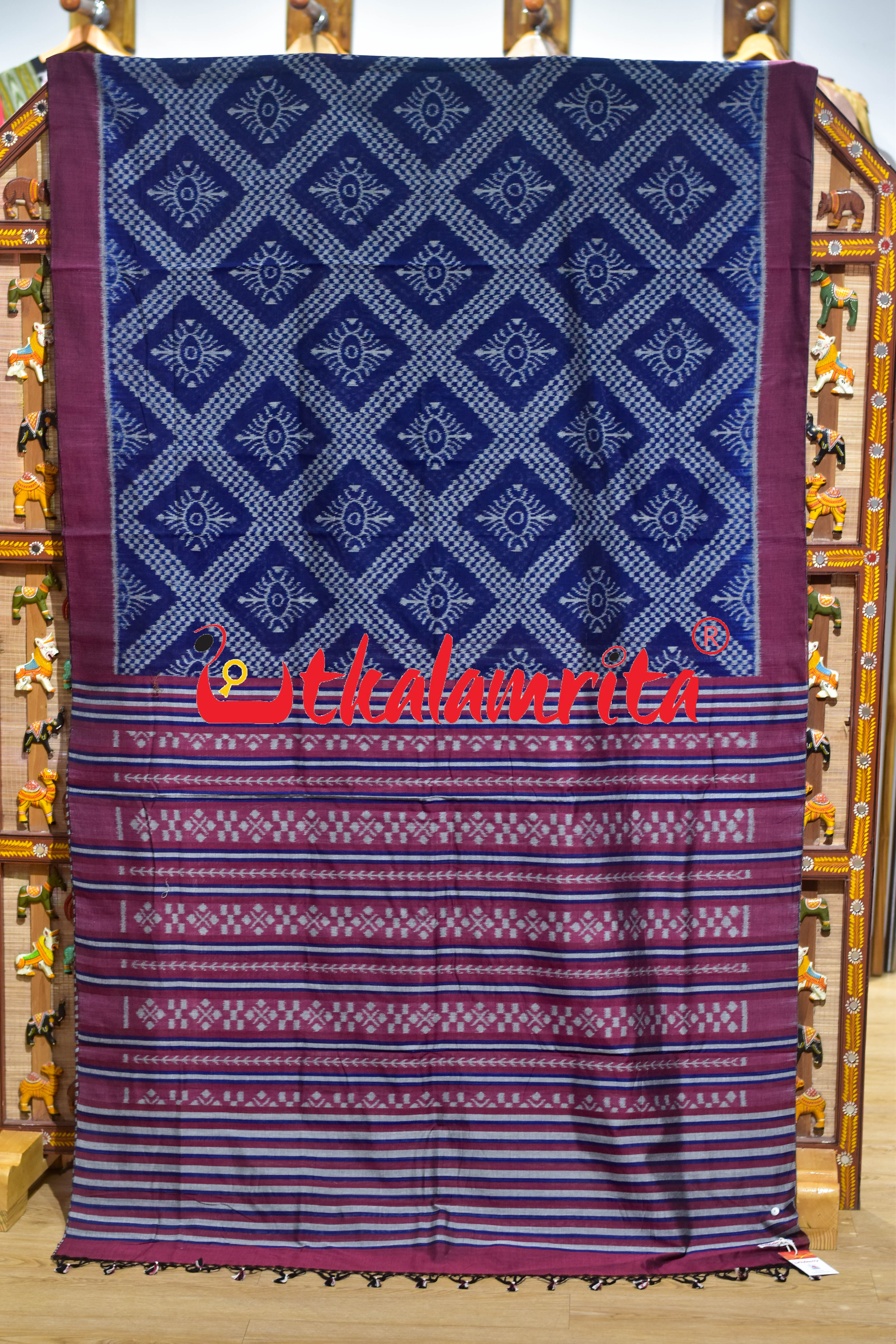 Deep Blue Tarabali Khandua Cotton Saree