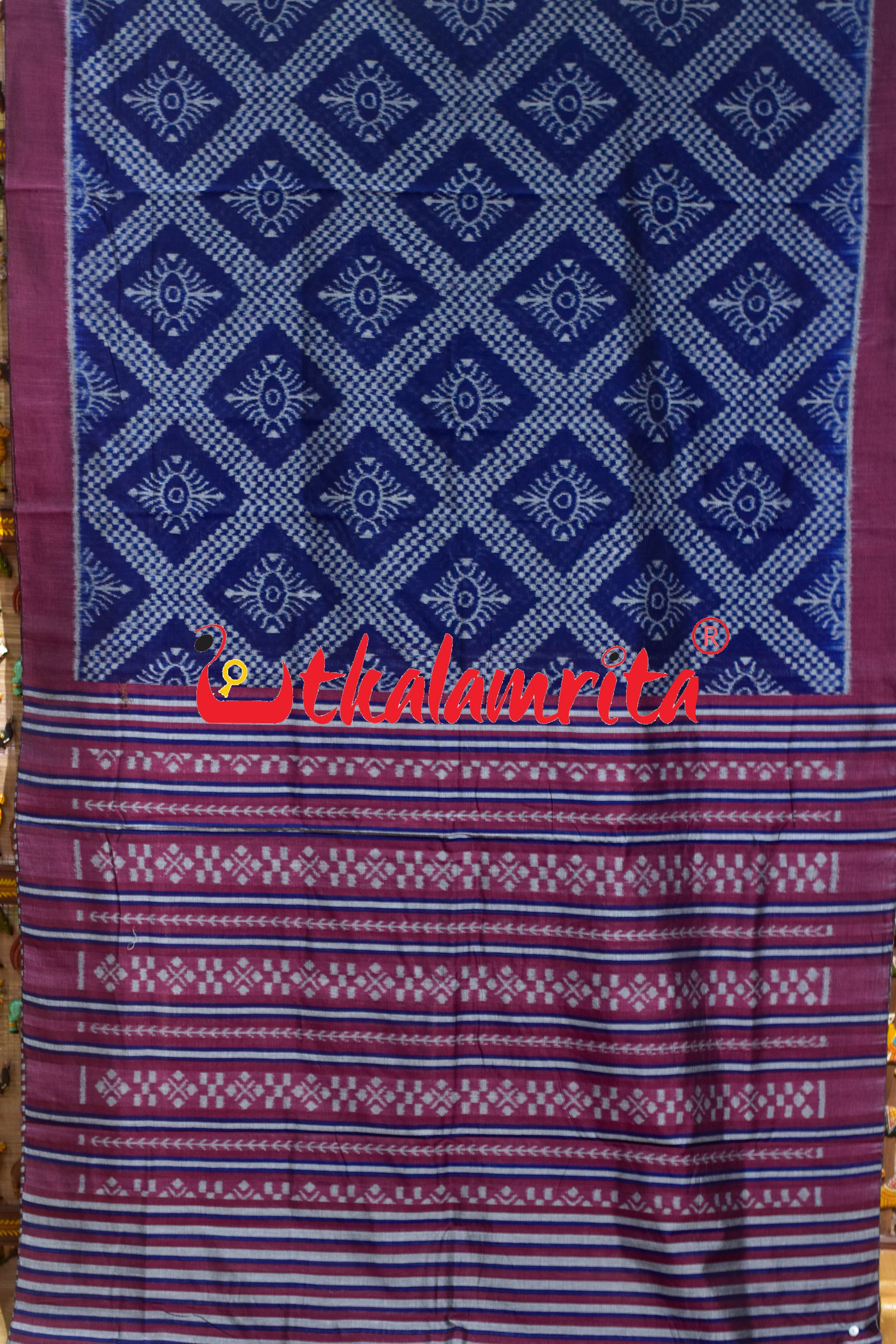Deep Blue Tarabali Khandua Cotton Saree