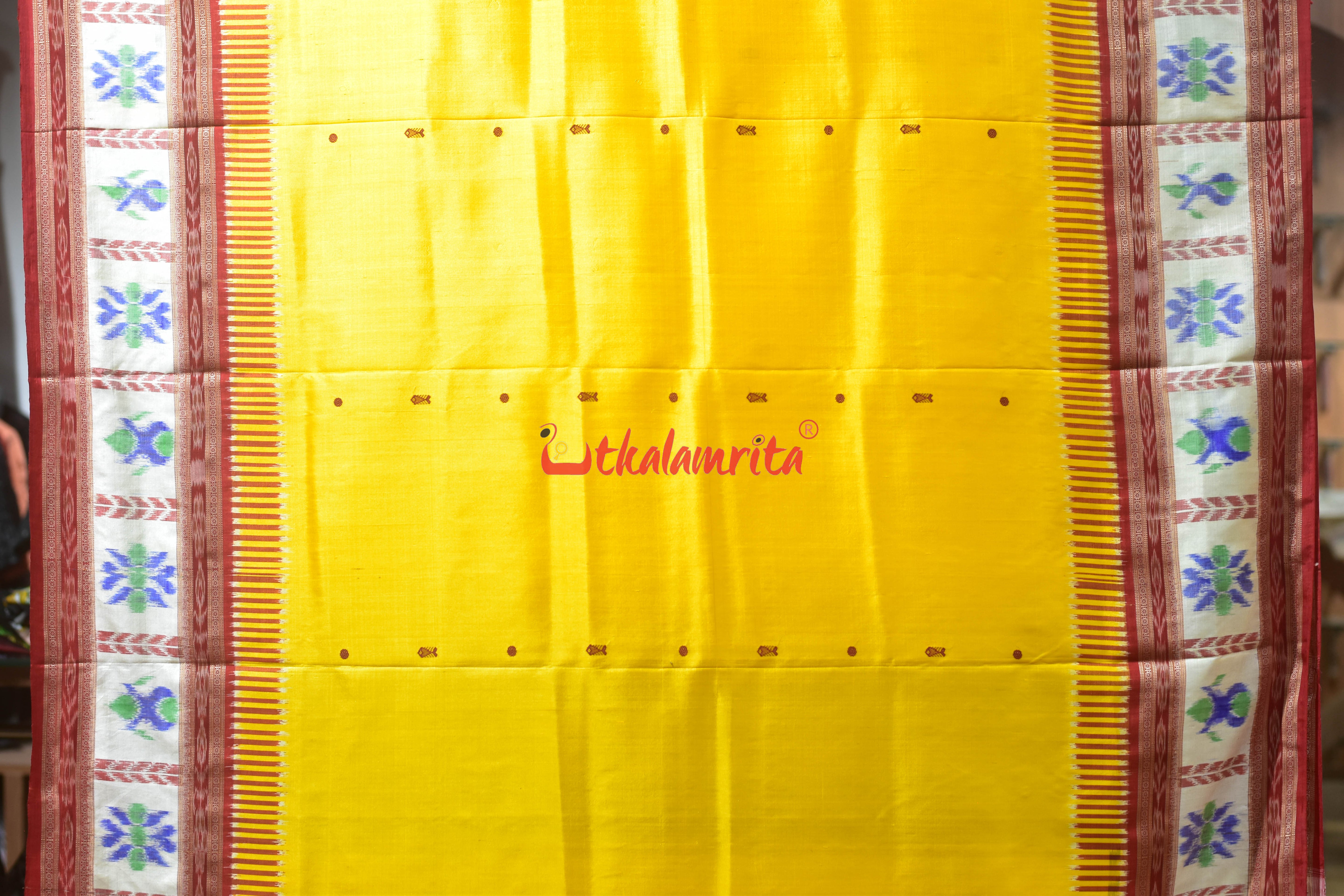 Yellow Kalash Border Kathifera Silk Saree