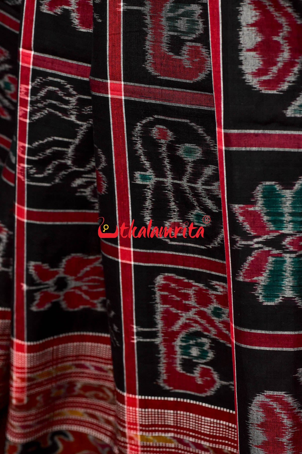 Black Red and Green Combo Nabakothi Cotton Saree