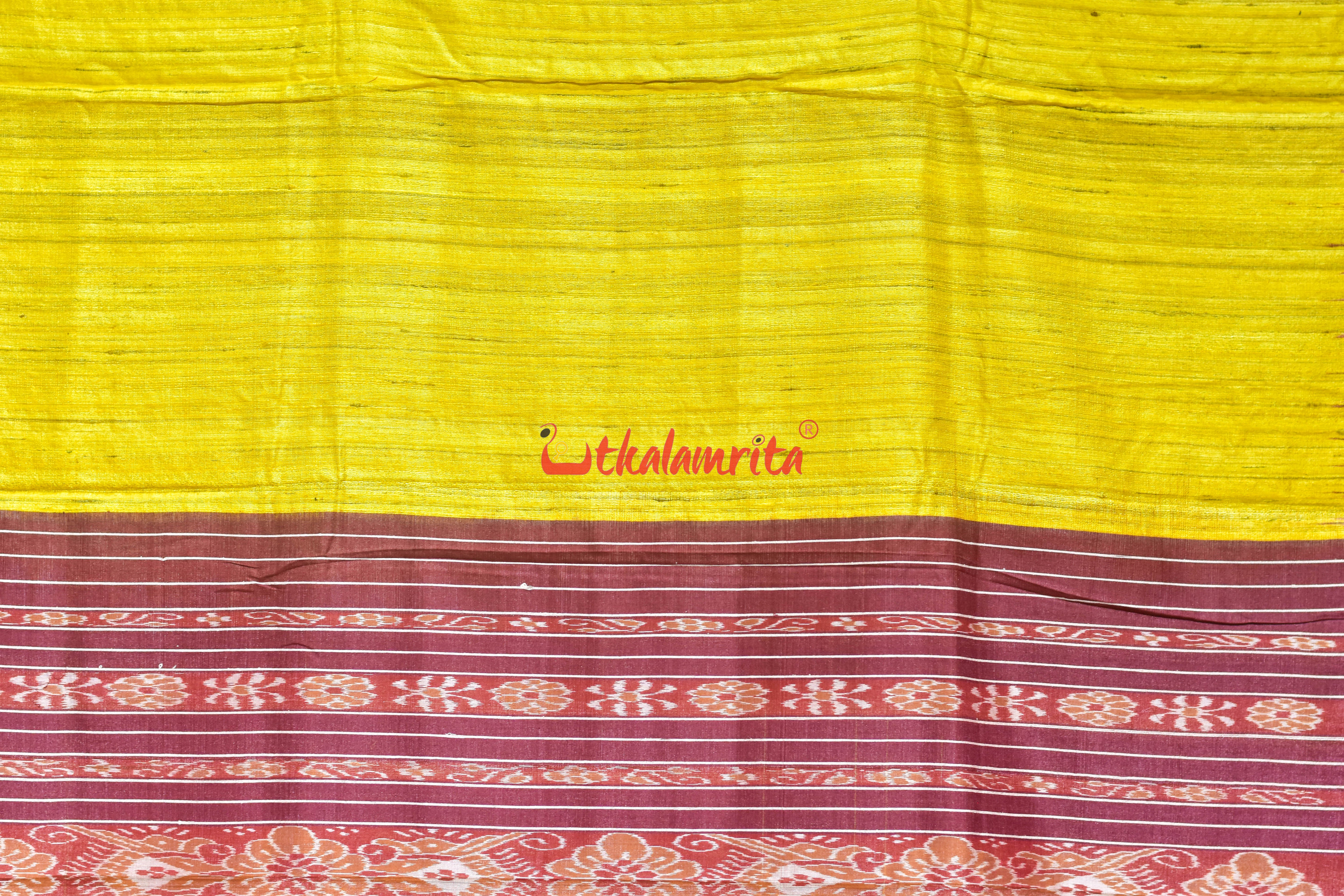 Gopalpur Tussar Yellow Maroon Saree