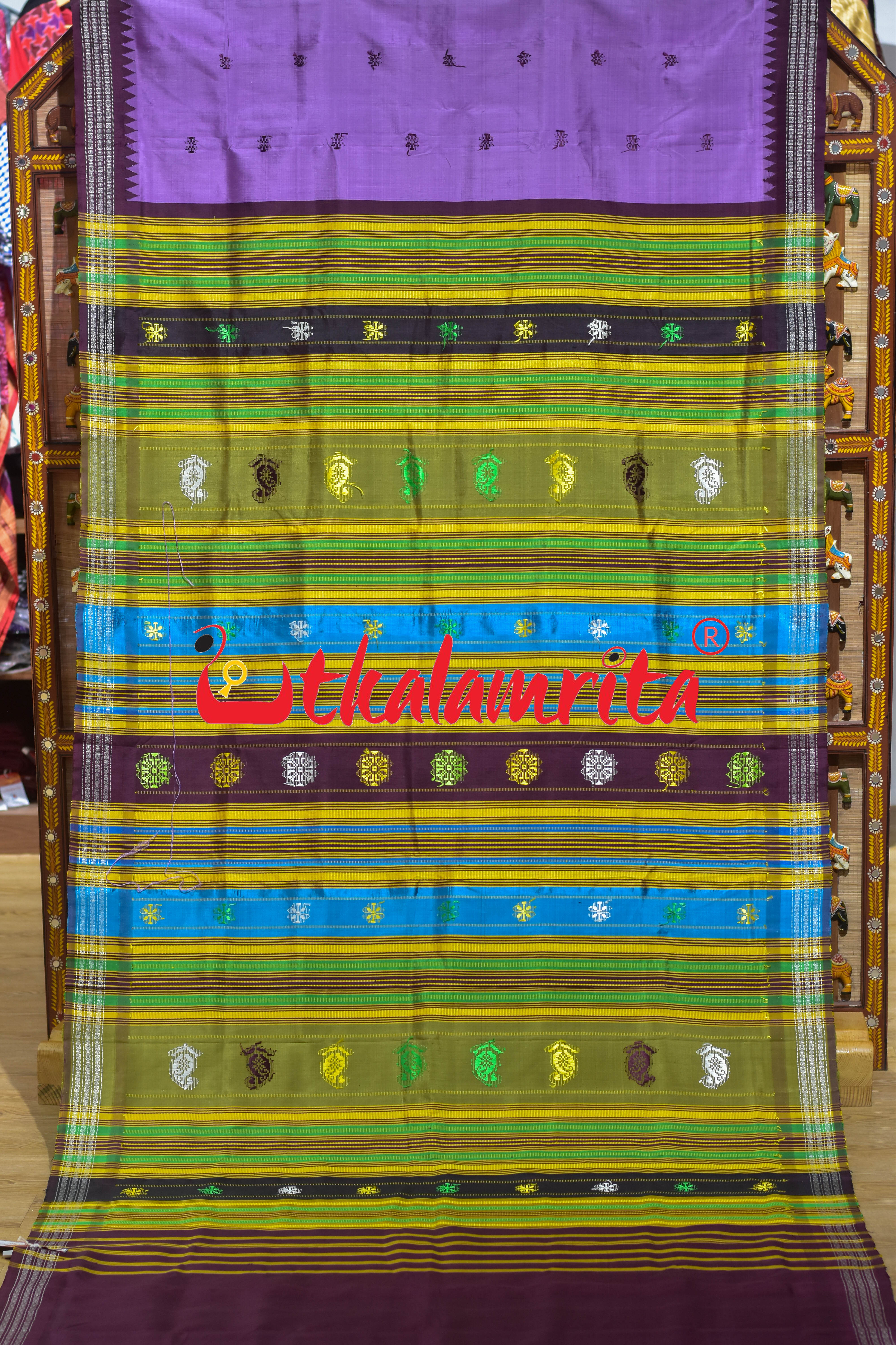 Purple Berry Maroon Double Anchal Berhampuri Silk Saree