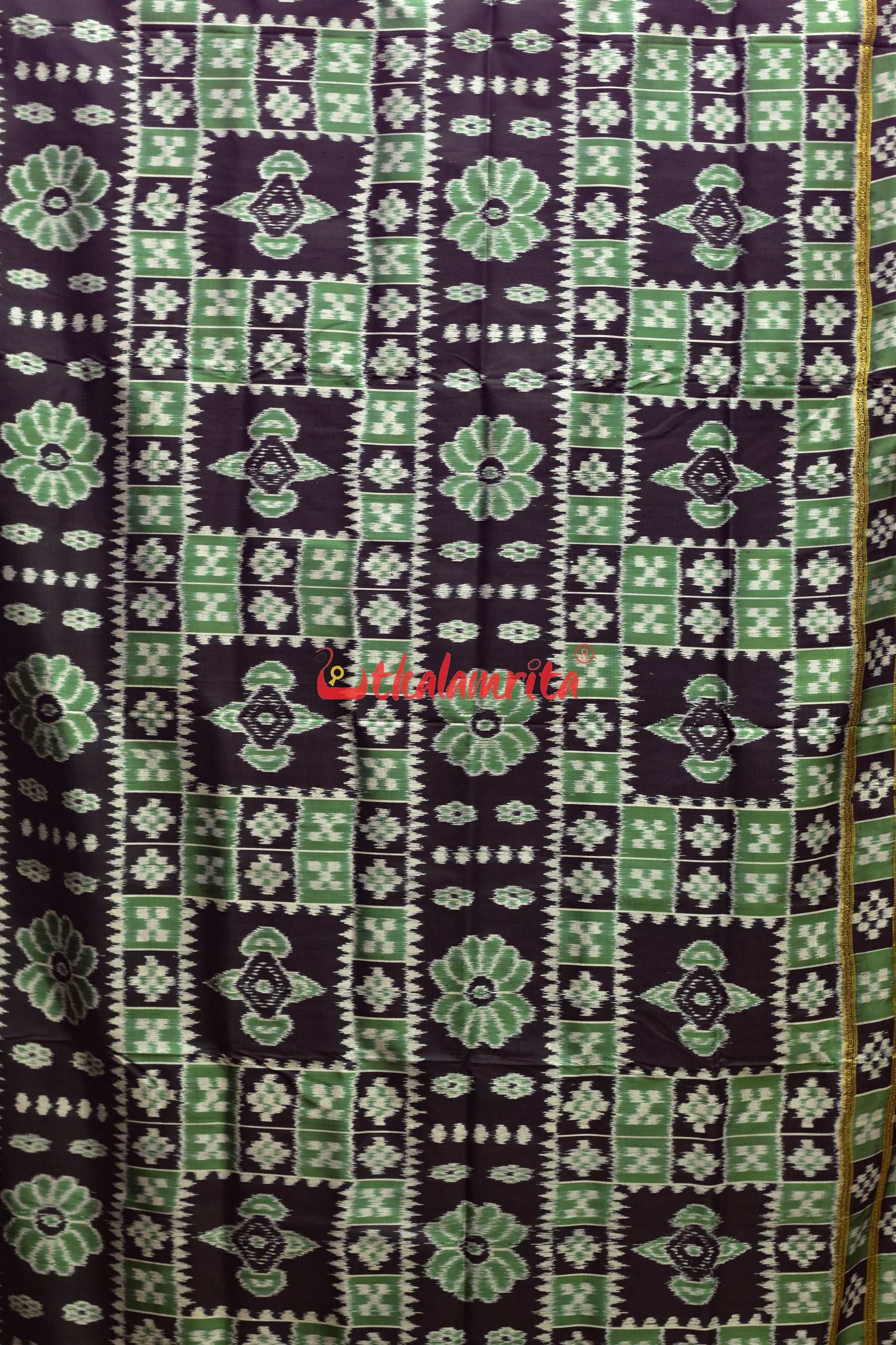 Green Black Flower Bandha Khandua Silk Saree