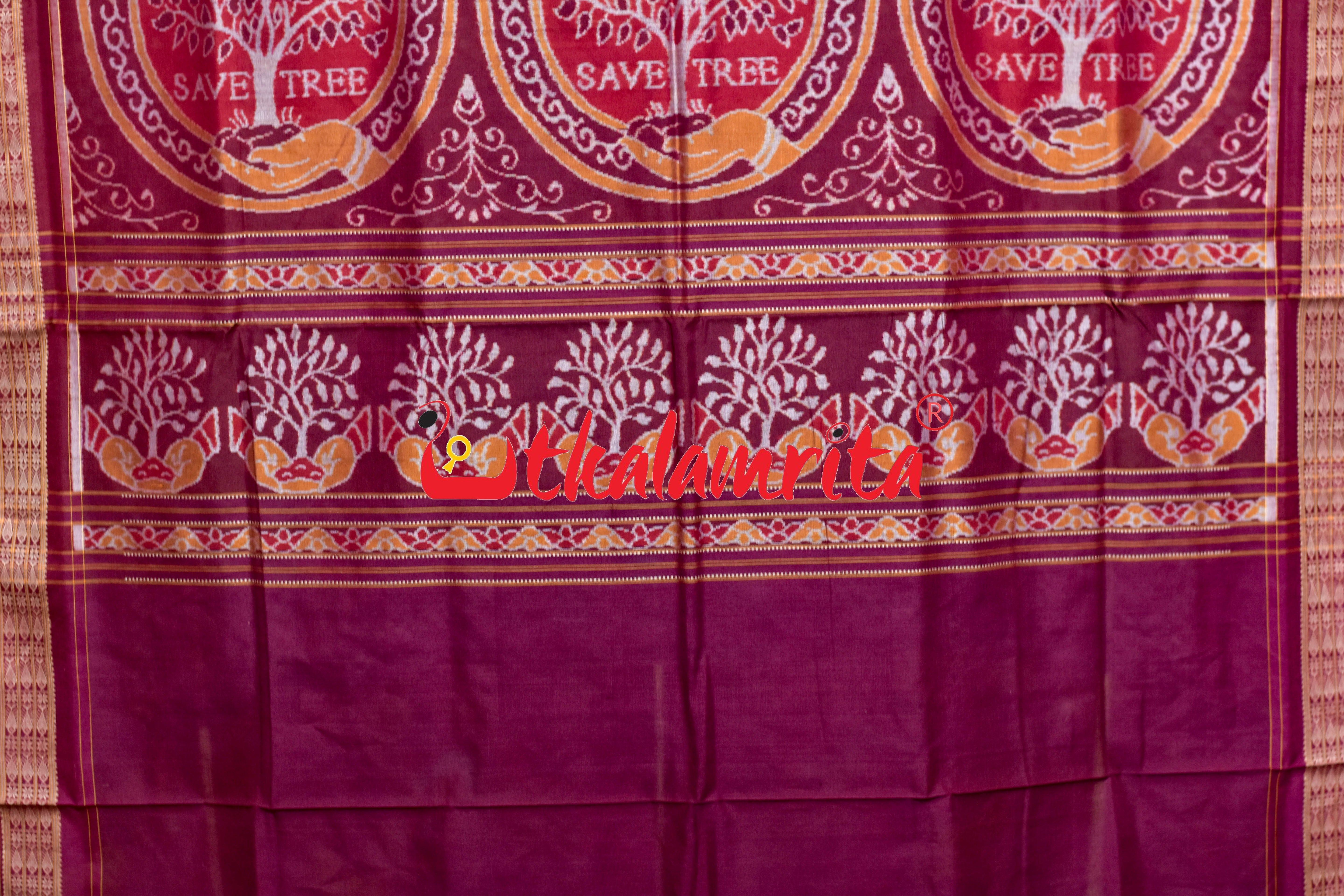 Save Tree Save World Theme Grey Sambalpuri Cotton Saree