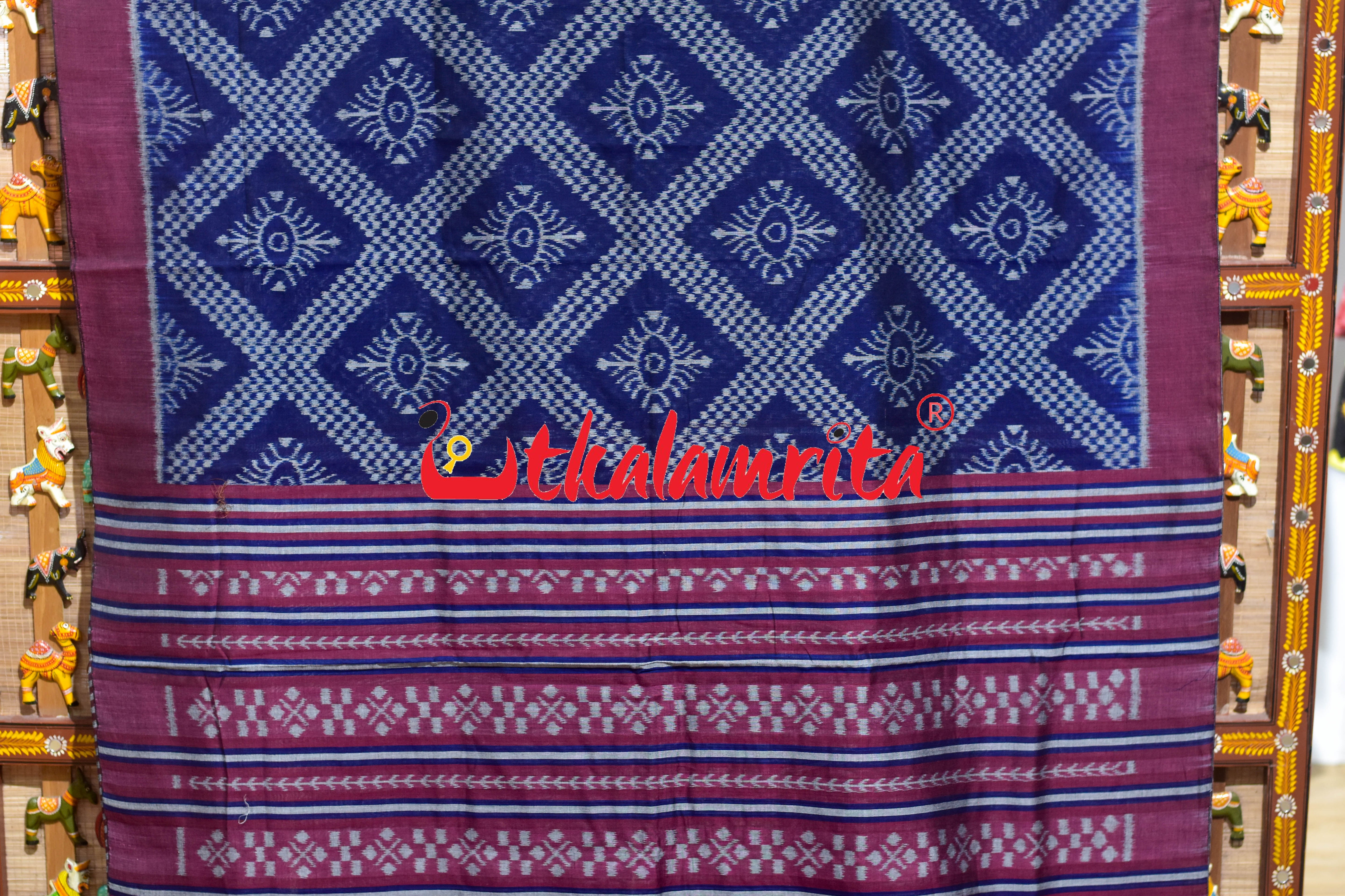 Deep Blue Tarabali Khandua Cotton Saree