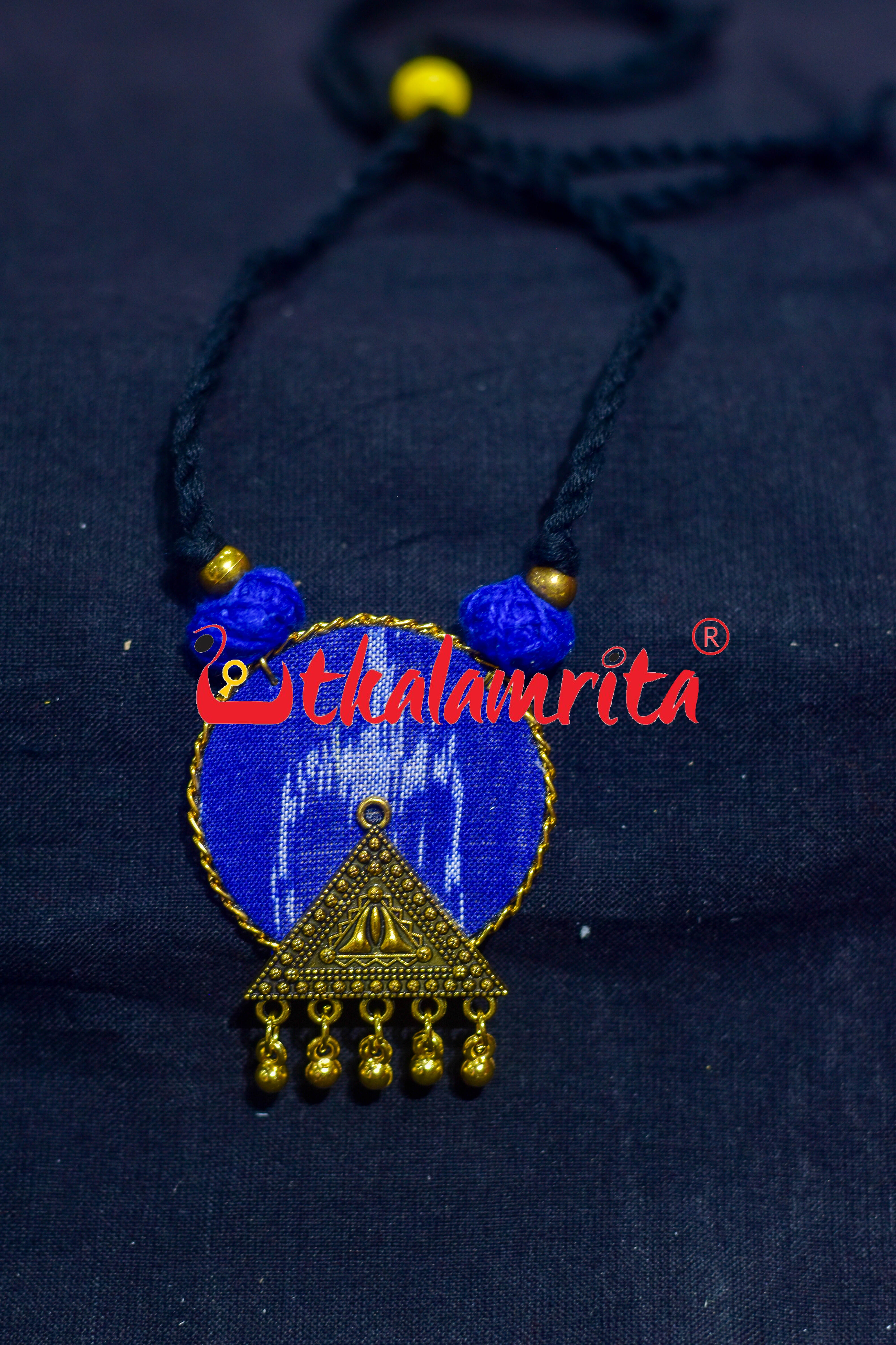 Blue Round Tribal Golden Small Necklace Set