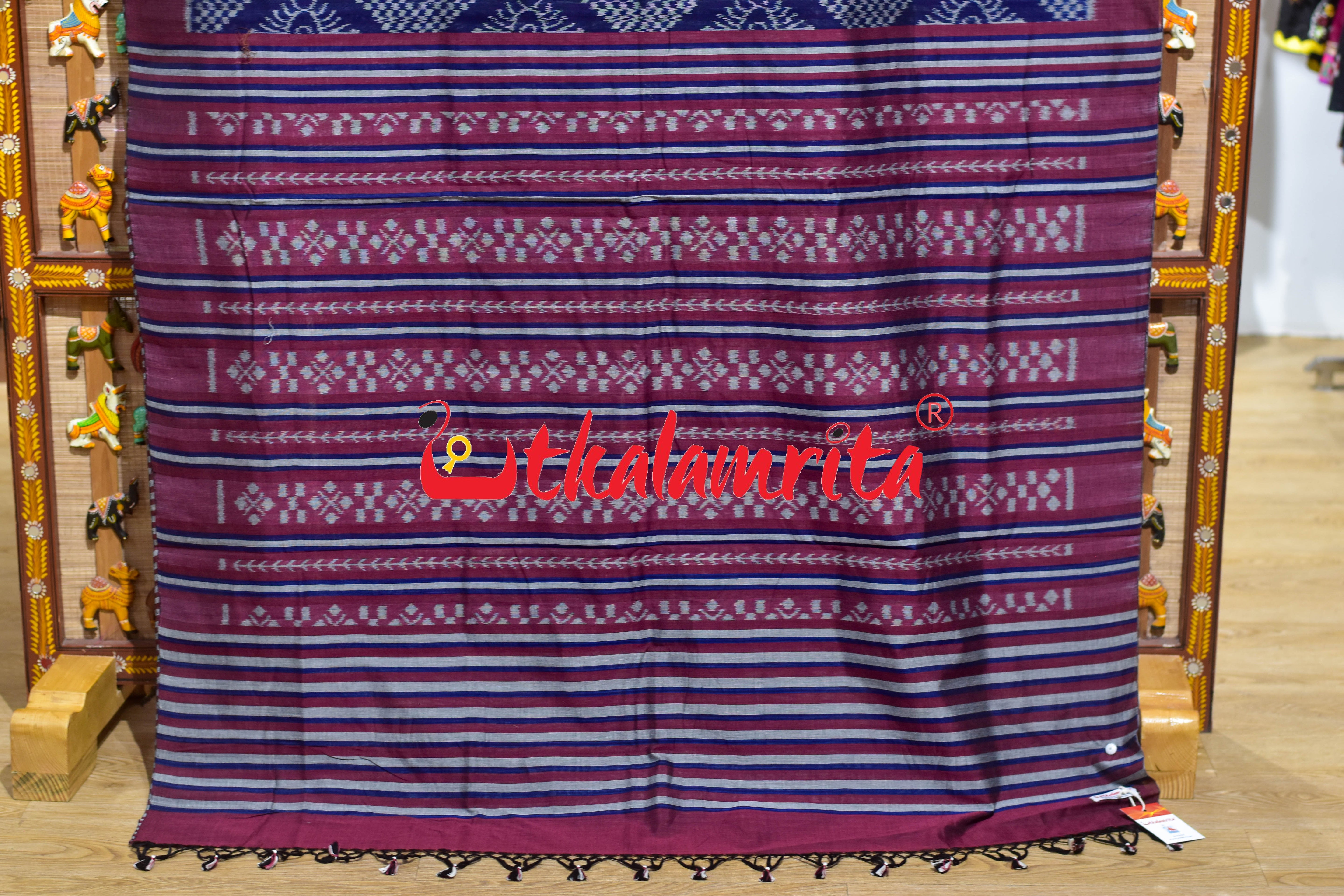 Deep Blue Tarabali Khandua Cotton Saree