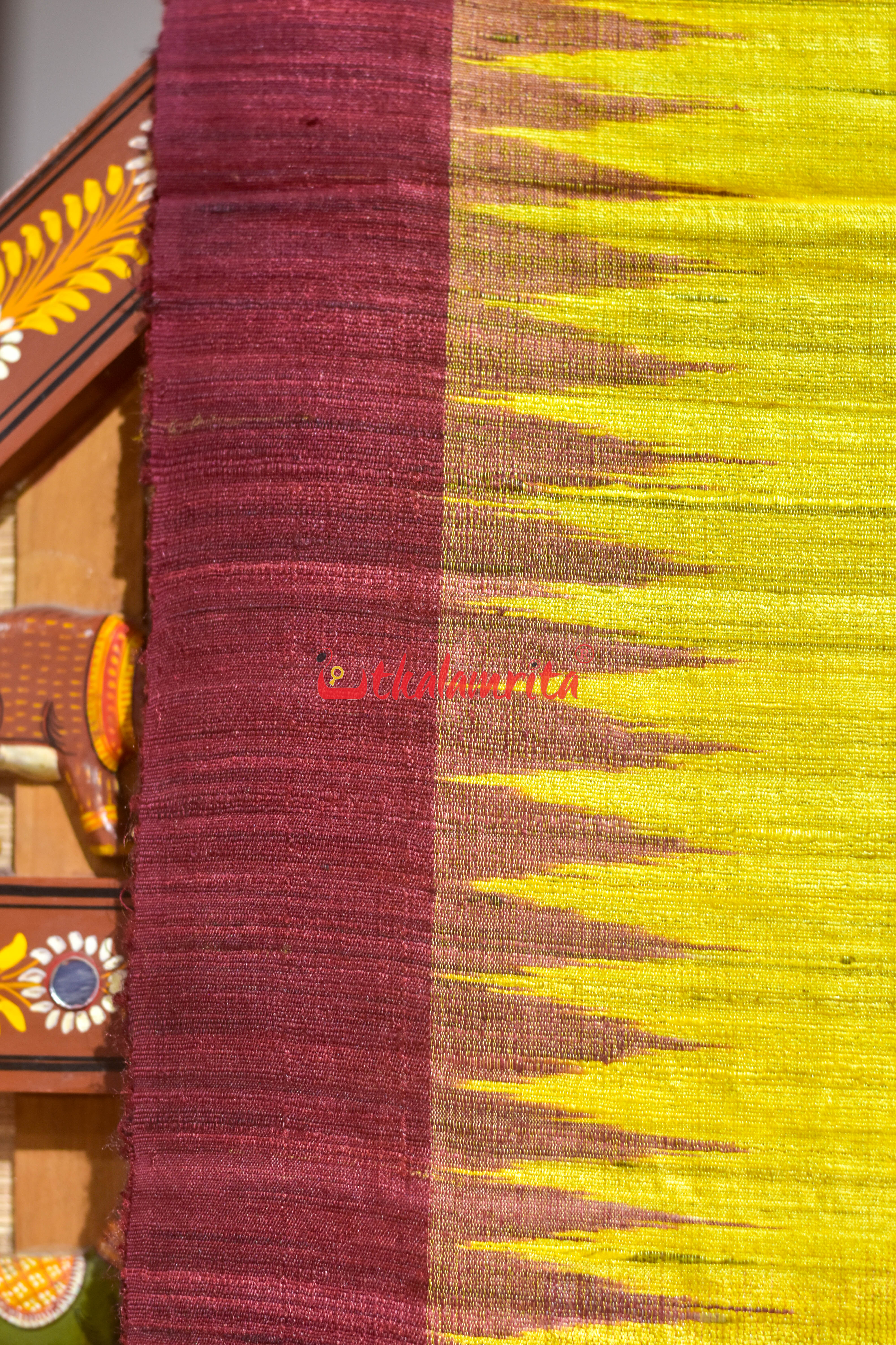 Gopalpur Tussar Yellow Maroon Saree