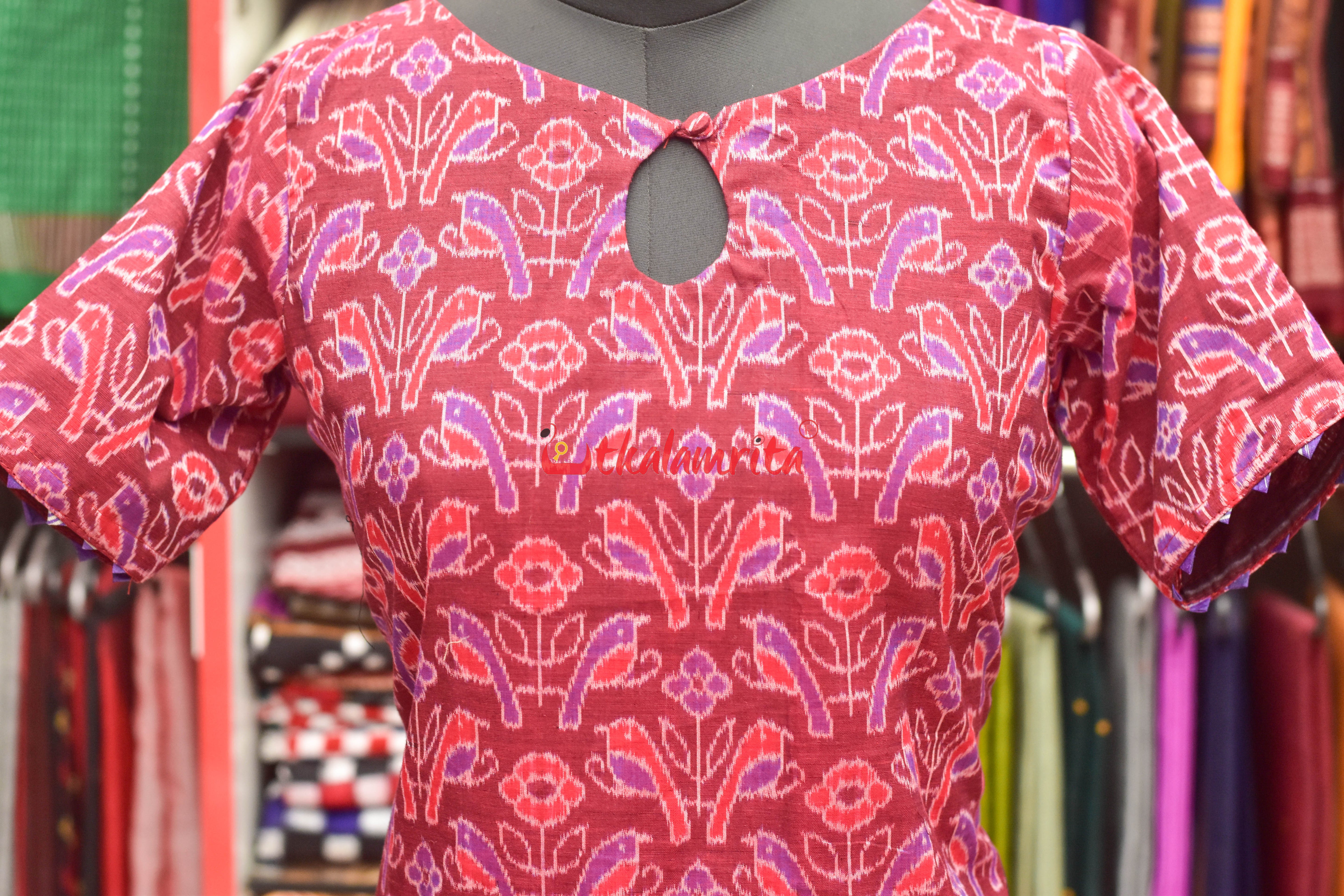Red Birds On Maroon (Ladie's Kurta)