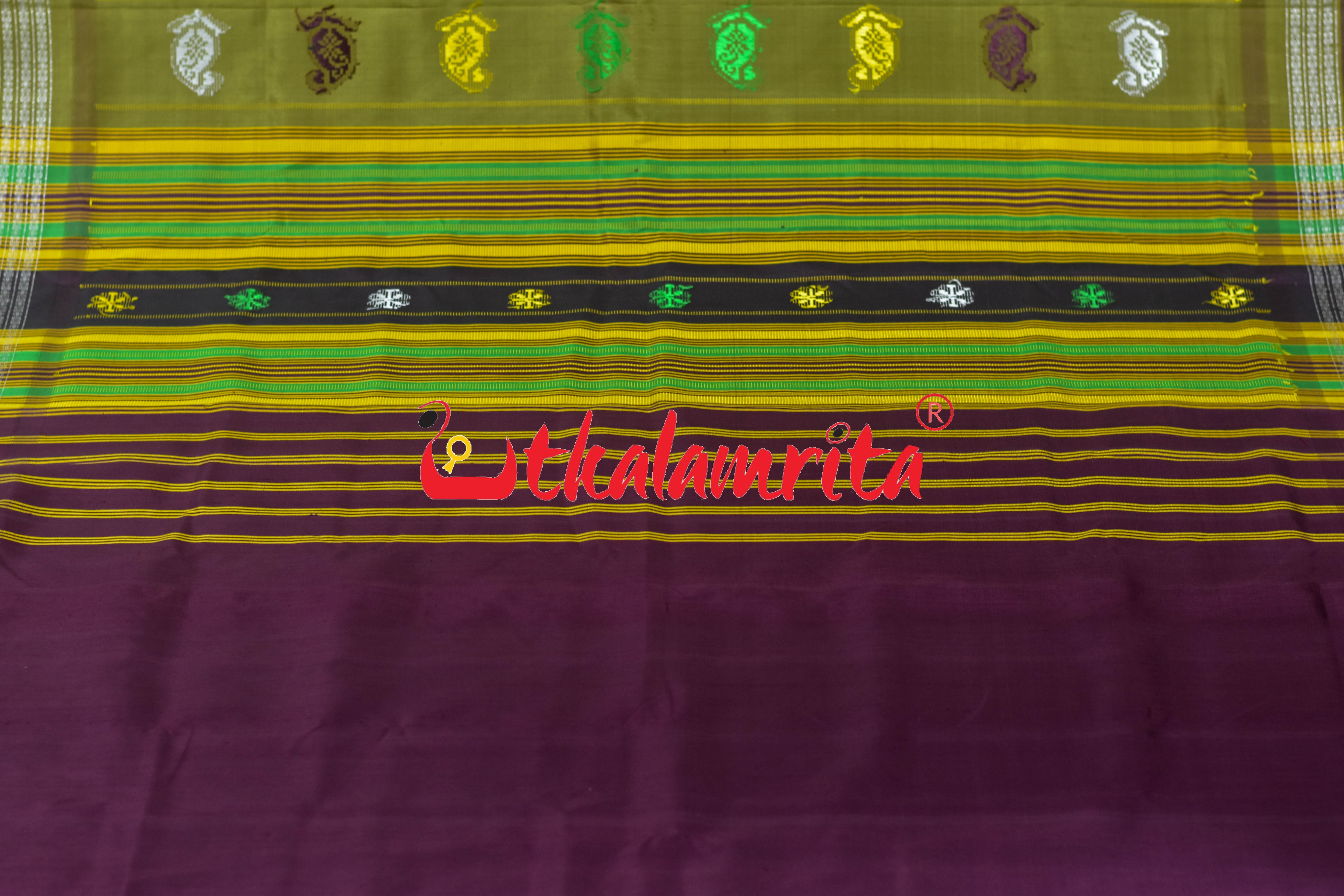 Purple Berry Maroon Double Anchal Berhampuri Silk Saree