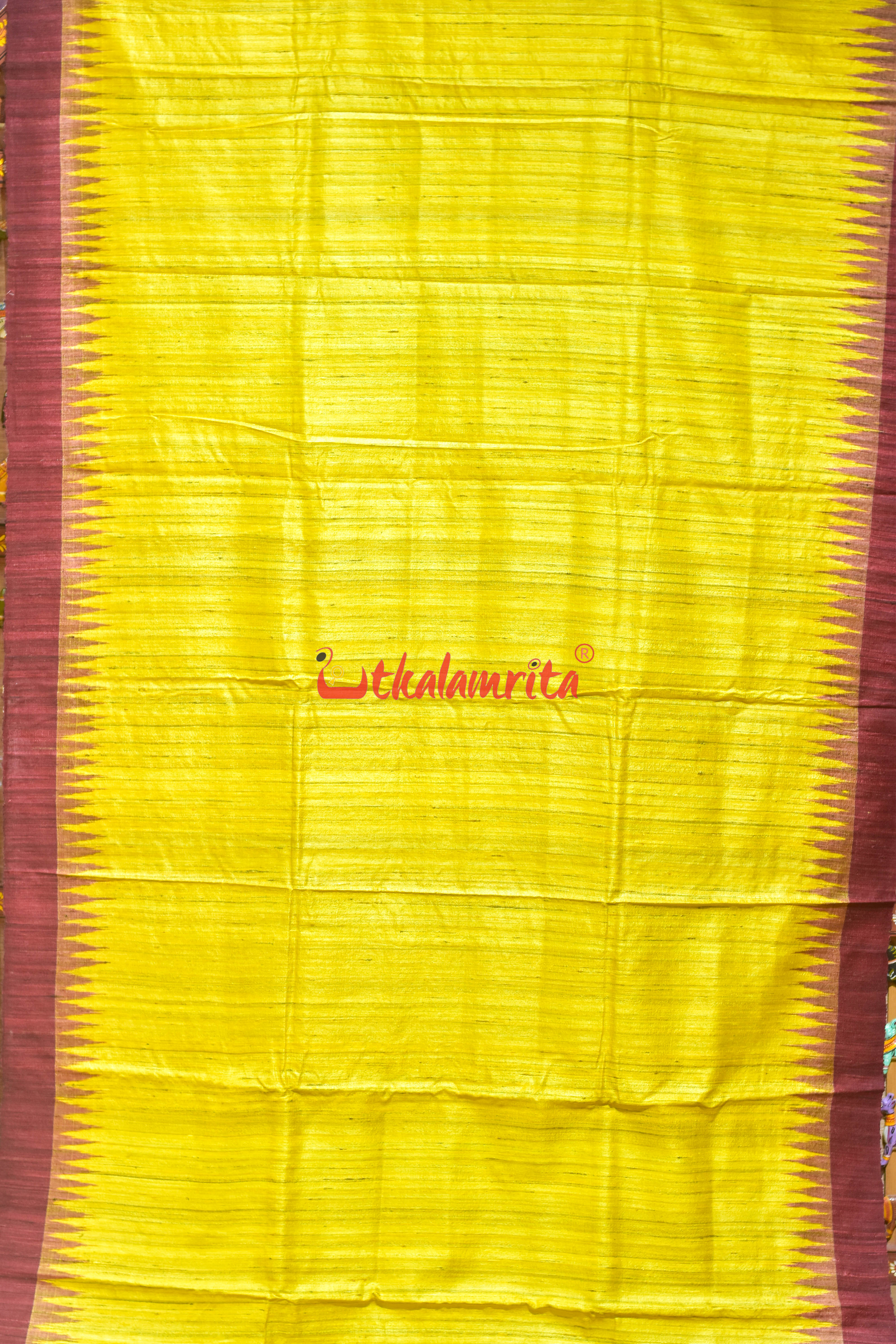 Gopalpur Tussar Yellow Maroon Saree