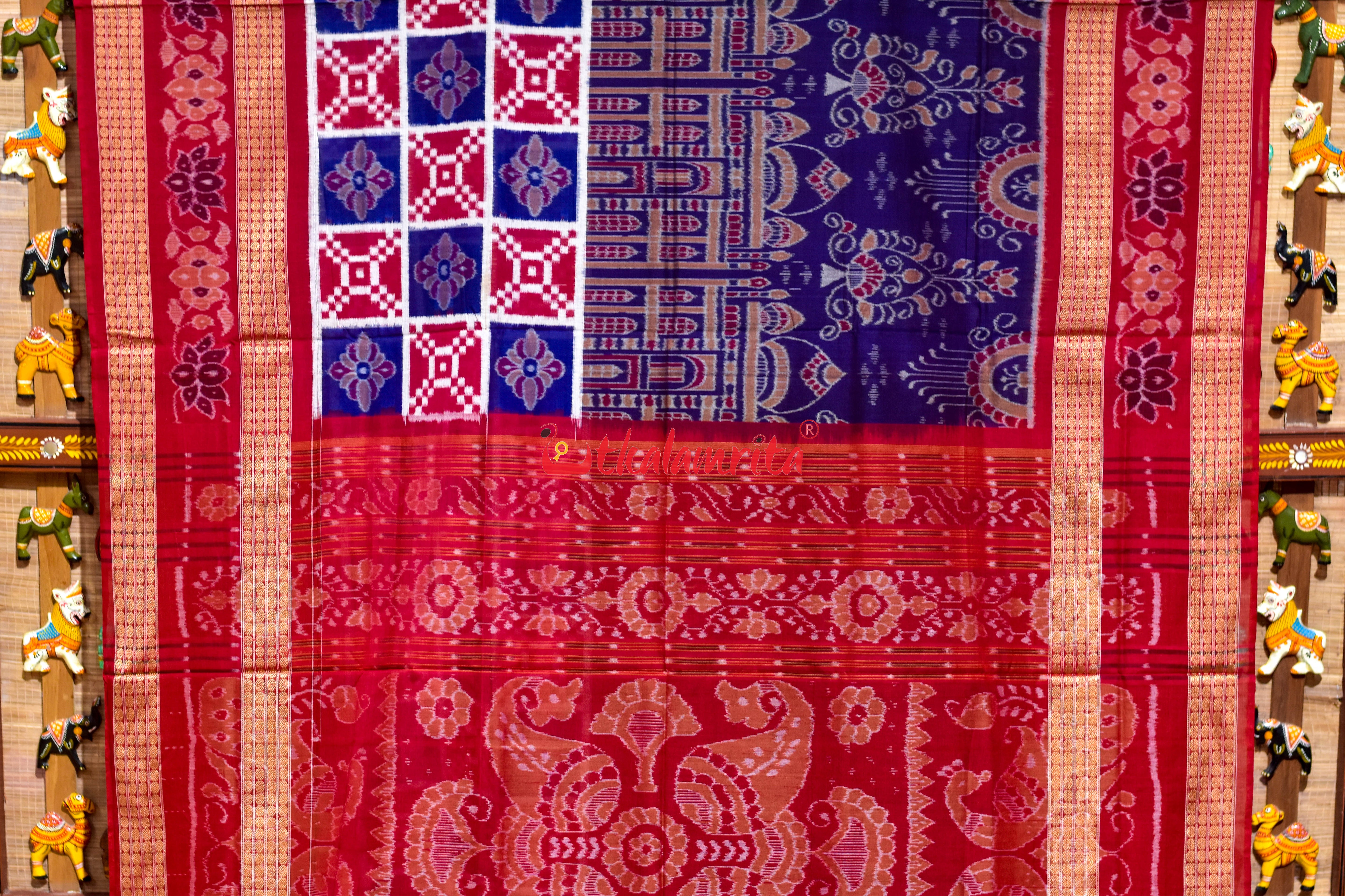Blue Taj Mahal Scot Flower Pasapali Cotton Saree