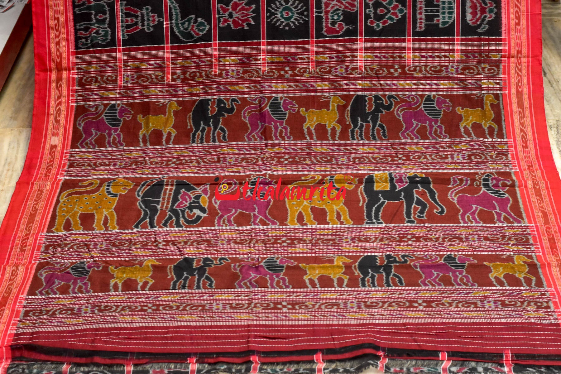 Black Red and Green Combo Nabakothi Cotton Saree