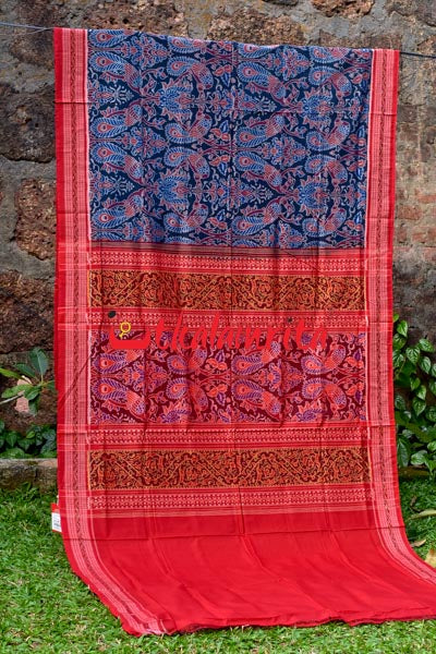 Peacocks Teal Sambalpuri Cotton Saree