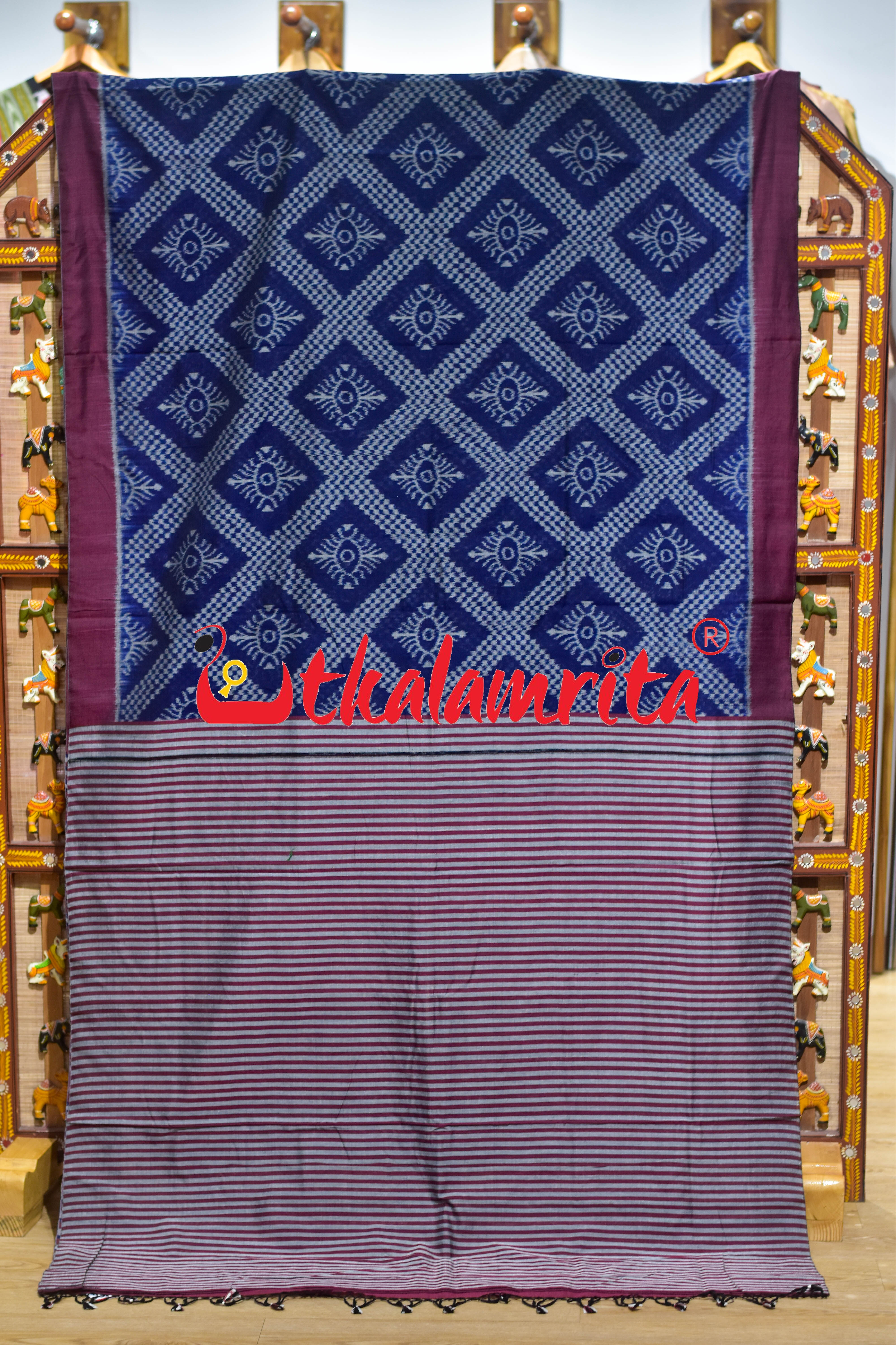 Deep Blue Tarabali Khandua Cotton Saree