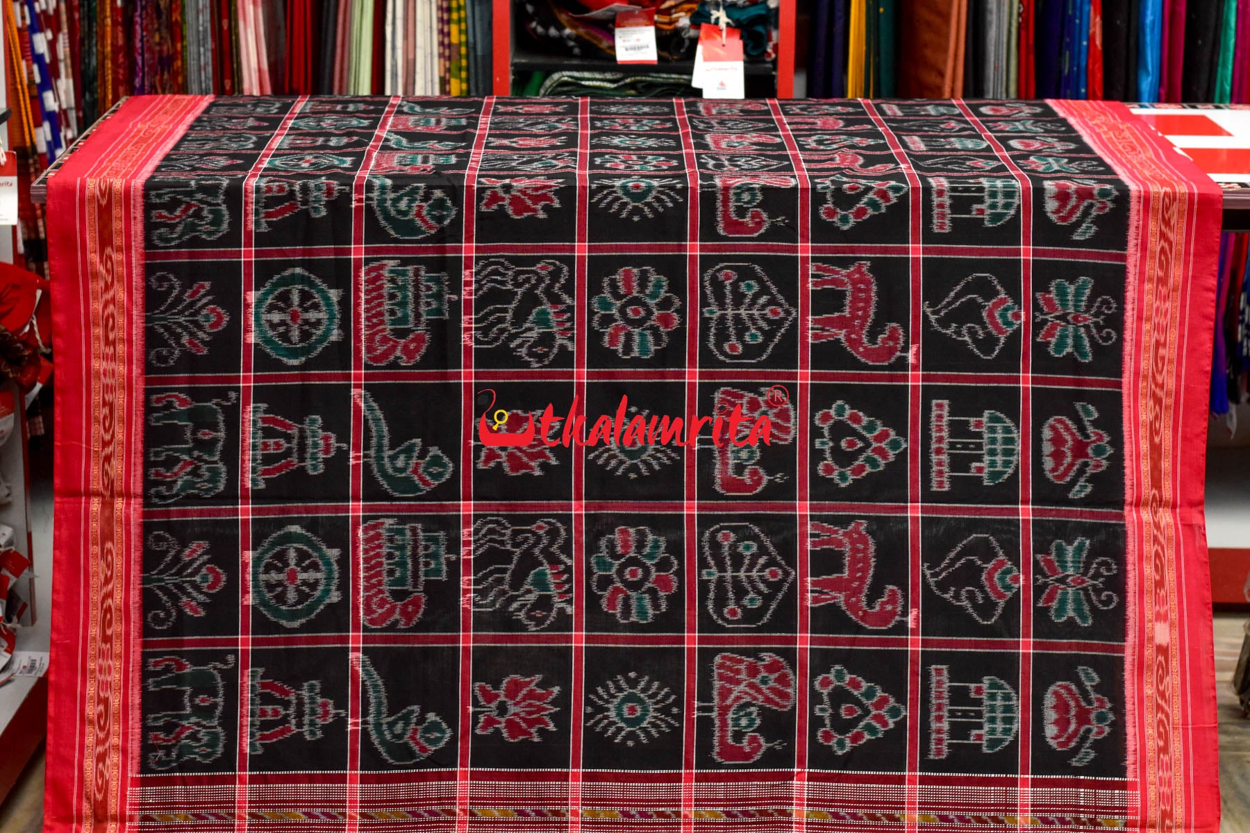 Black Red and Green Combo Nabakothi Cotton Saree