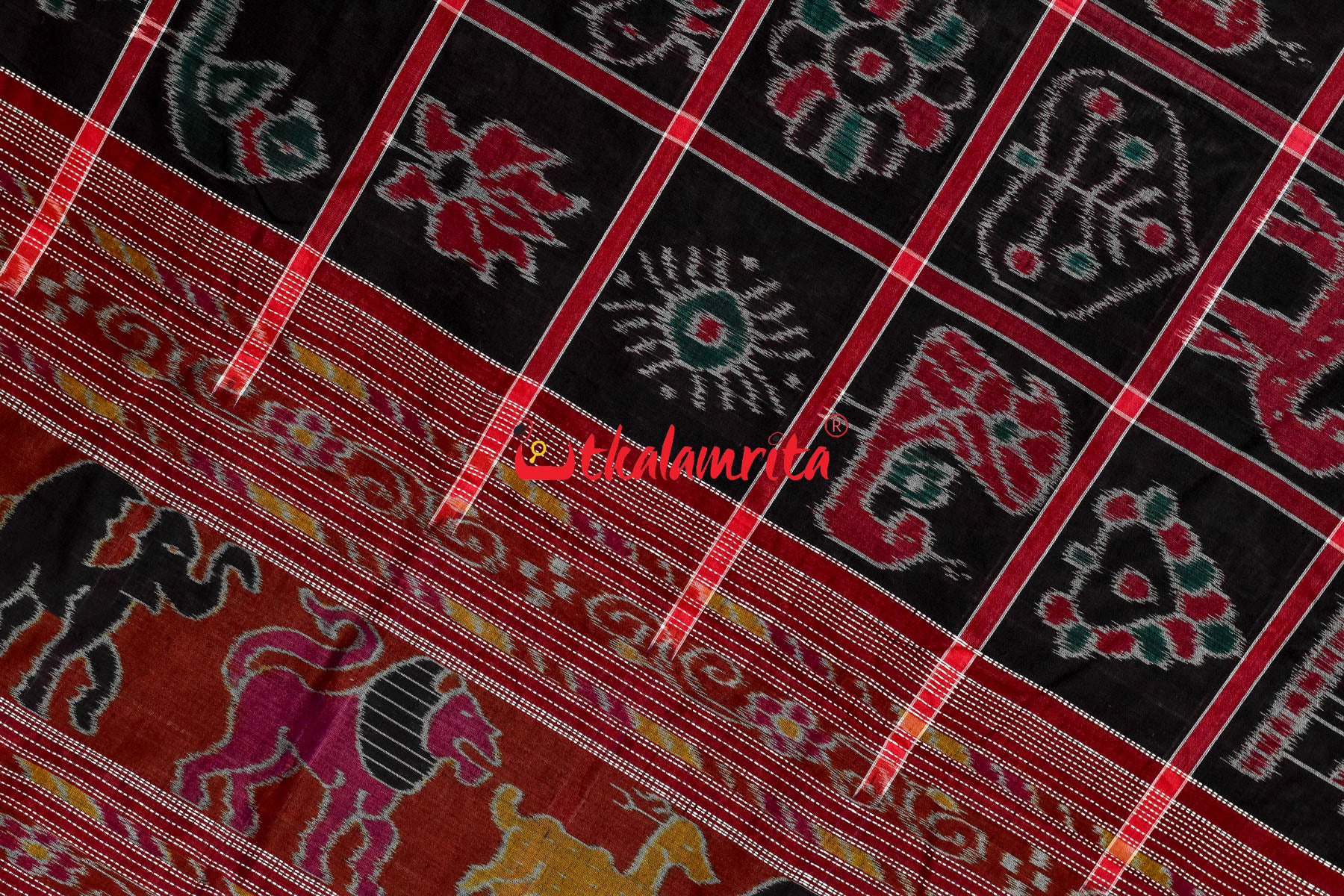 Black Red and Green Combo Nabakothi Cotton Saree
