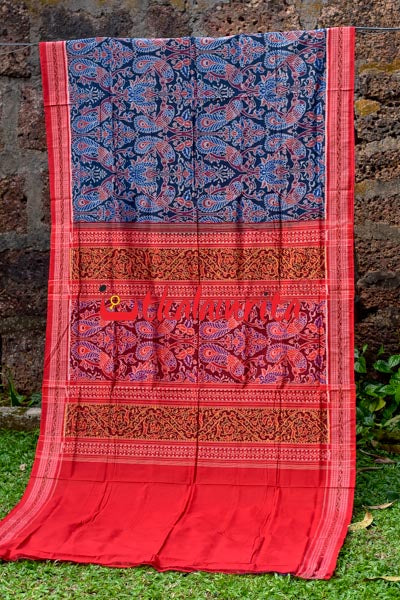 Peacocks Teal Sambalpuri Cotton Saree