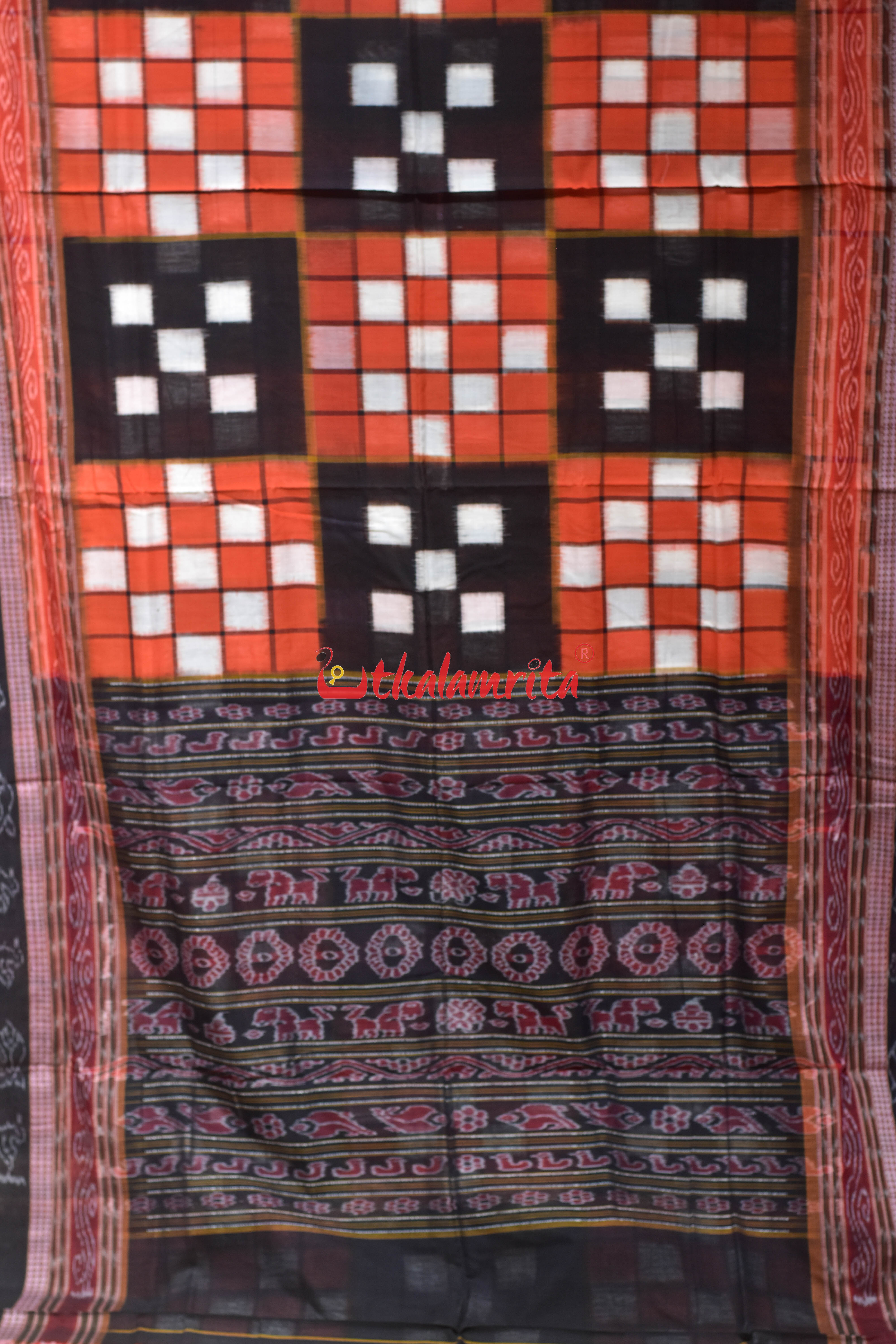 Orange Black Bichitrapuri Cotton Saree