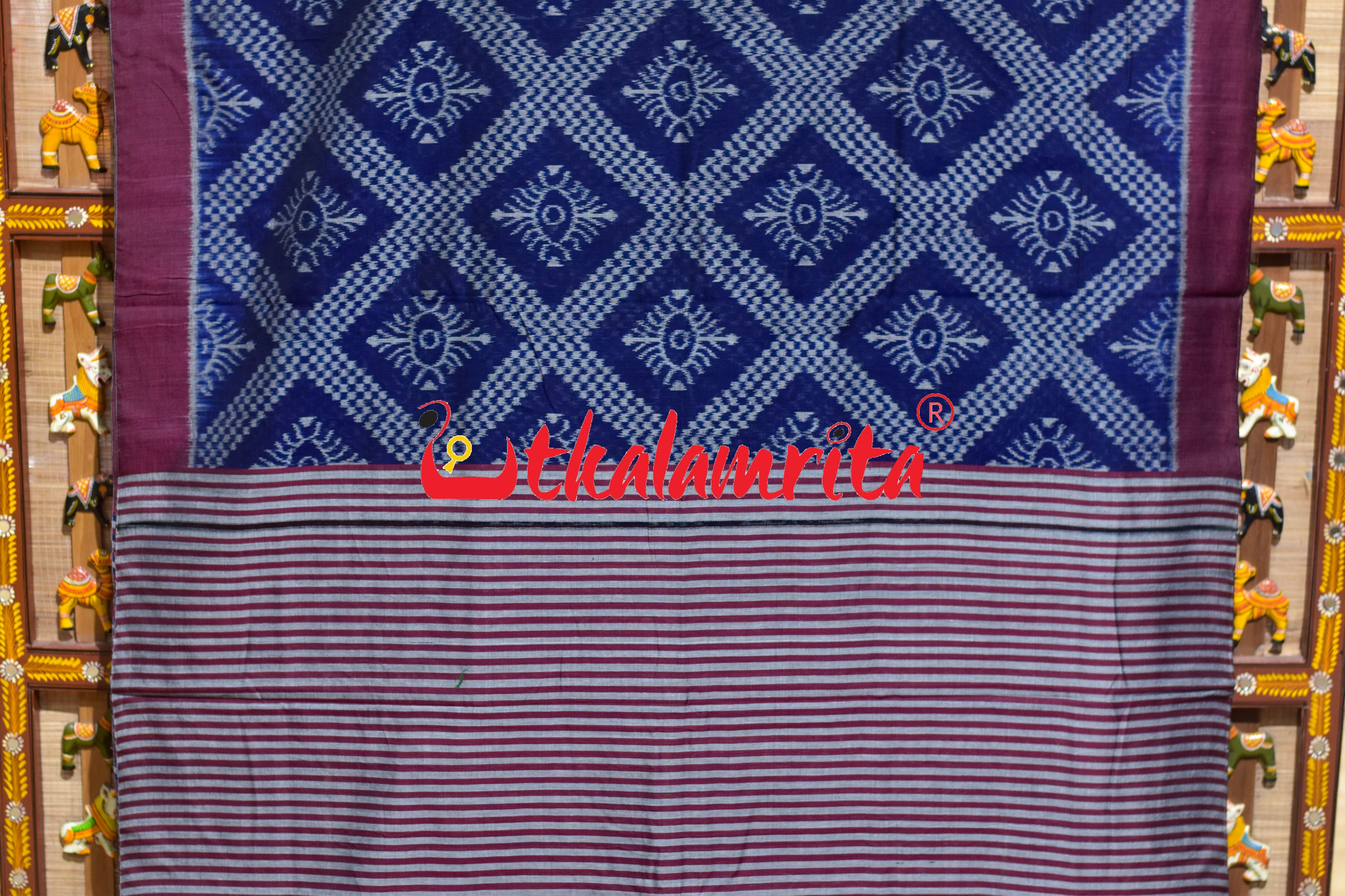 Deep Blue Tarabali Khandua Cotton Saree