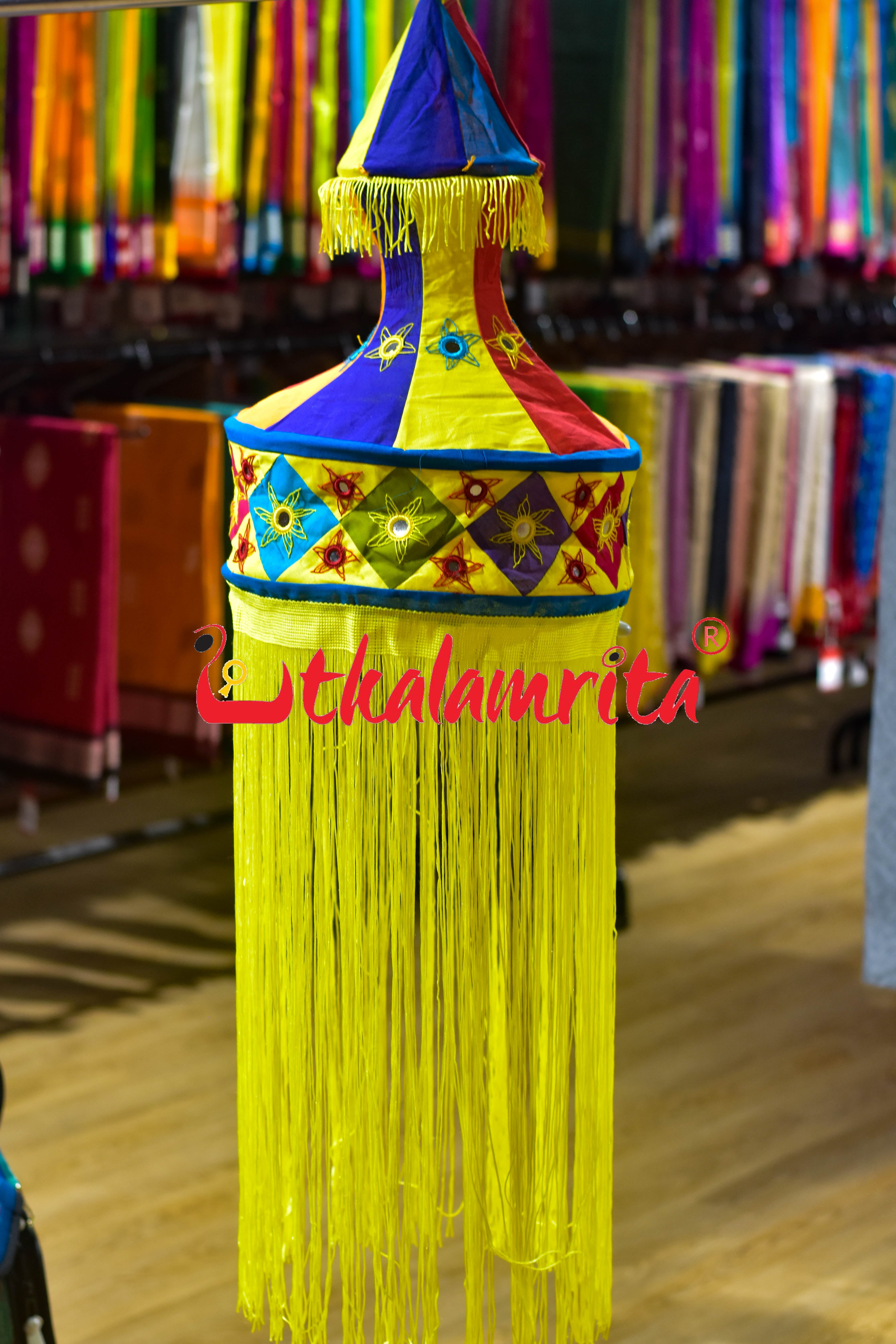Multicolor Blue Dhadi Special Round Jhaller Lampshade