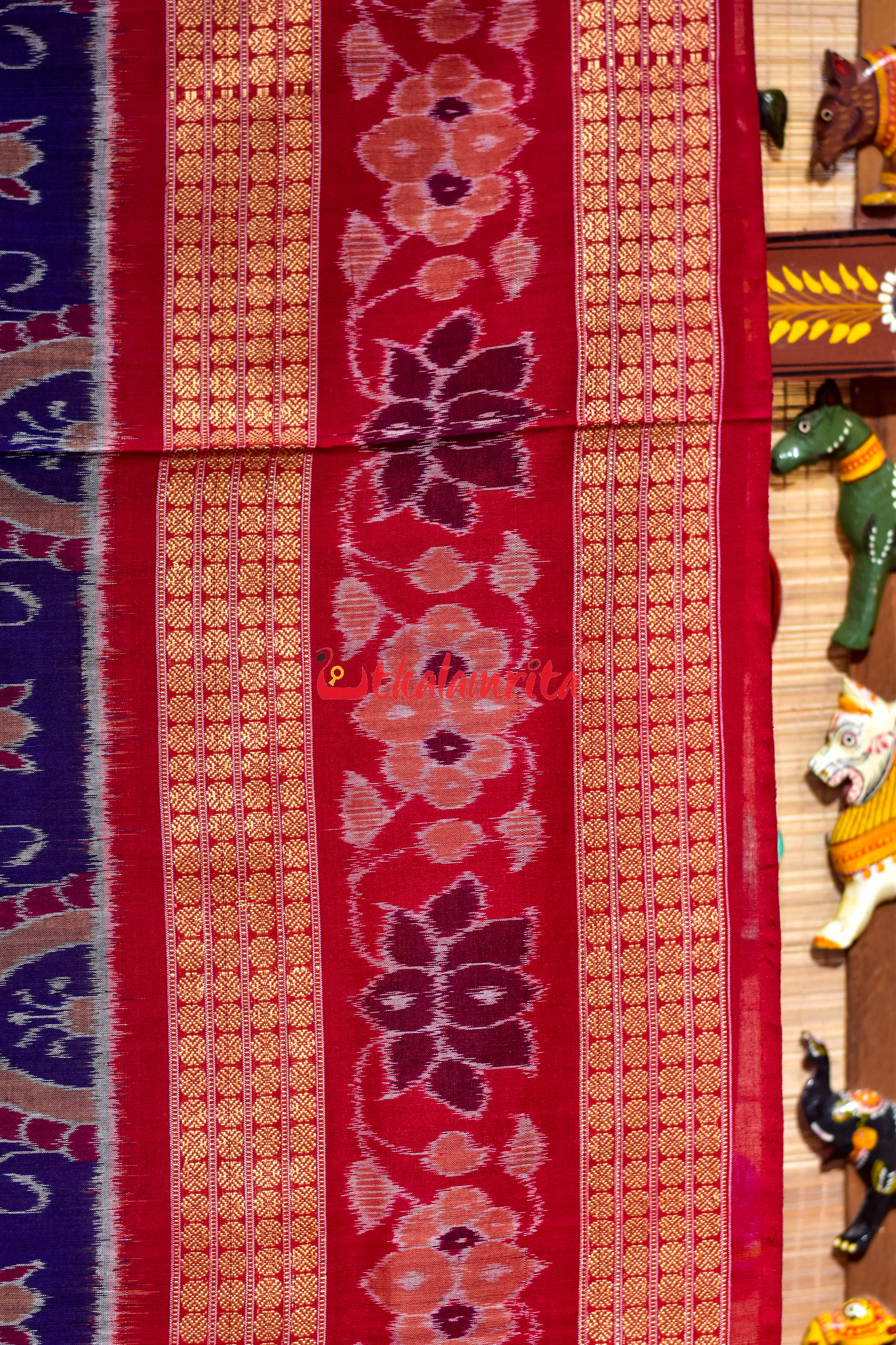 Blue Taj Mahal Scot Flower Pasapali Cotton Saree