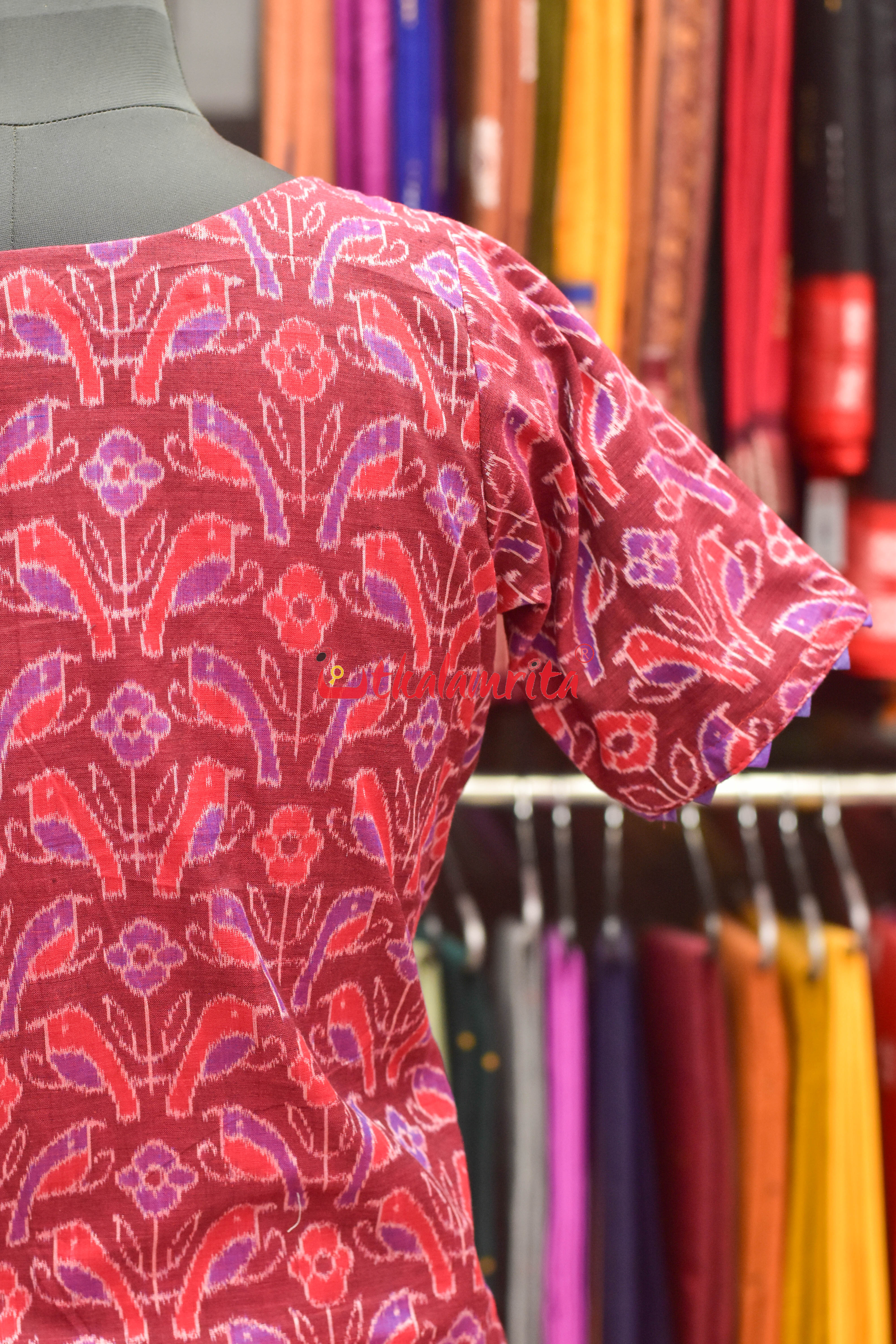 Red Birds On Maroon (Ladie's Kurta)