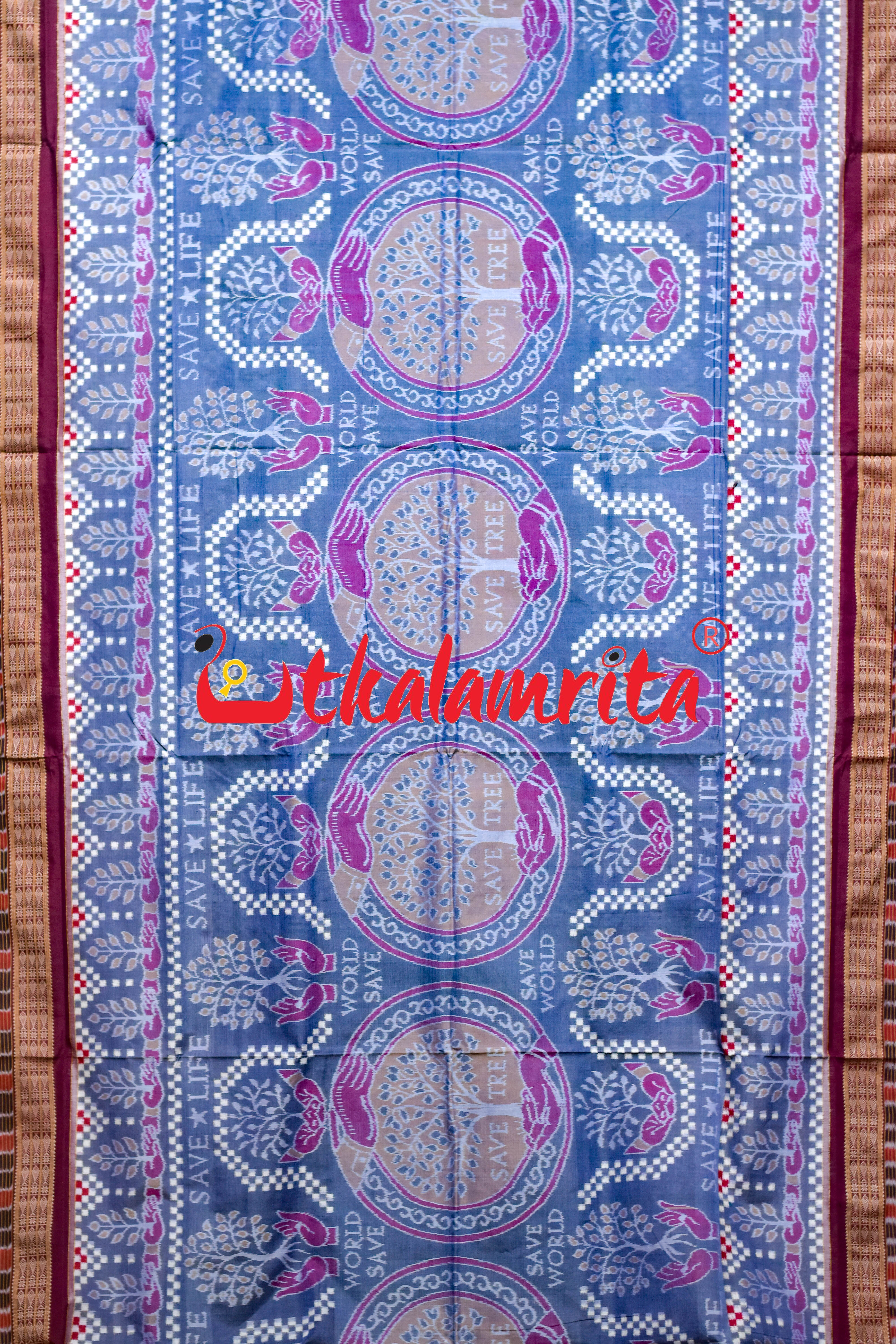 Save Tree Save World Theme Grey Sambalpuri Cotton Saree