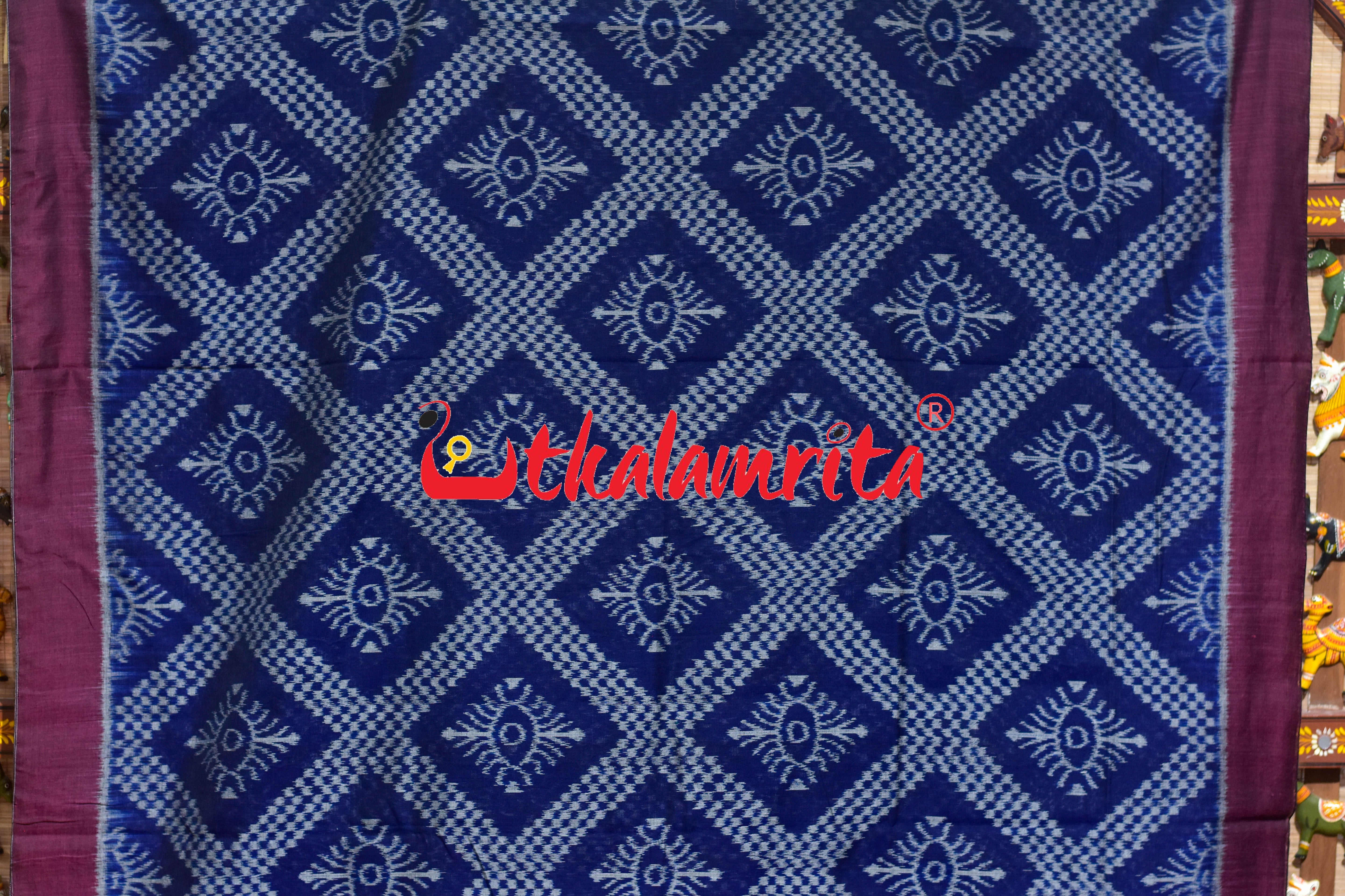 Deep Blue Tarabali Khandua Cotton Saree