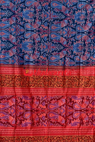 Peacocks Teal Sambalpuri Cotton Saree