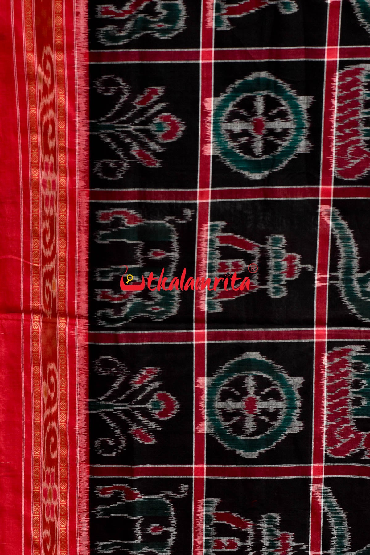 Black Red and Green Combo Nabakothi Cotton Saree