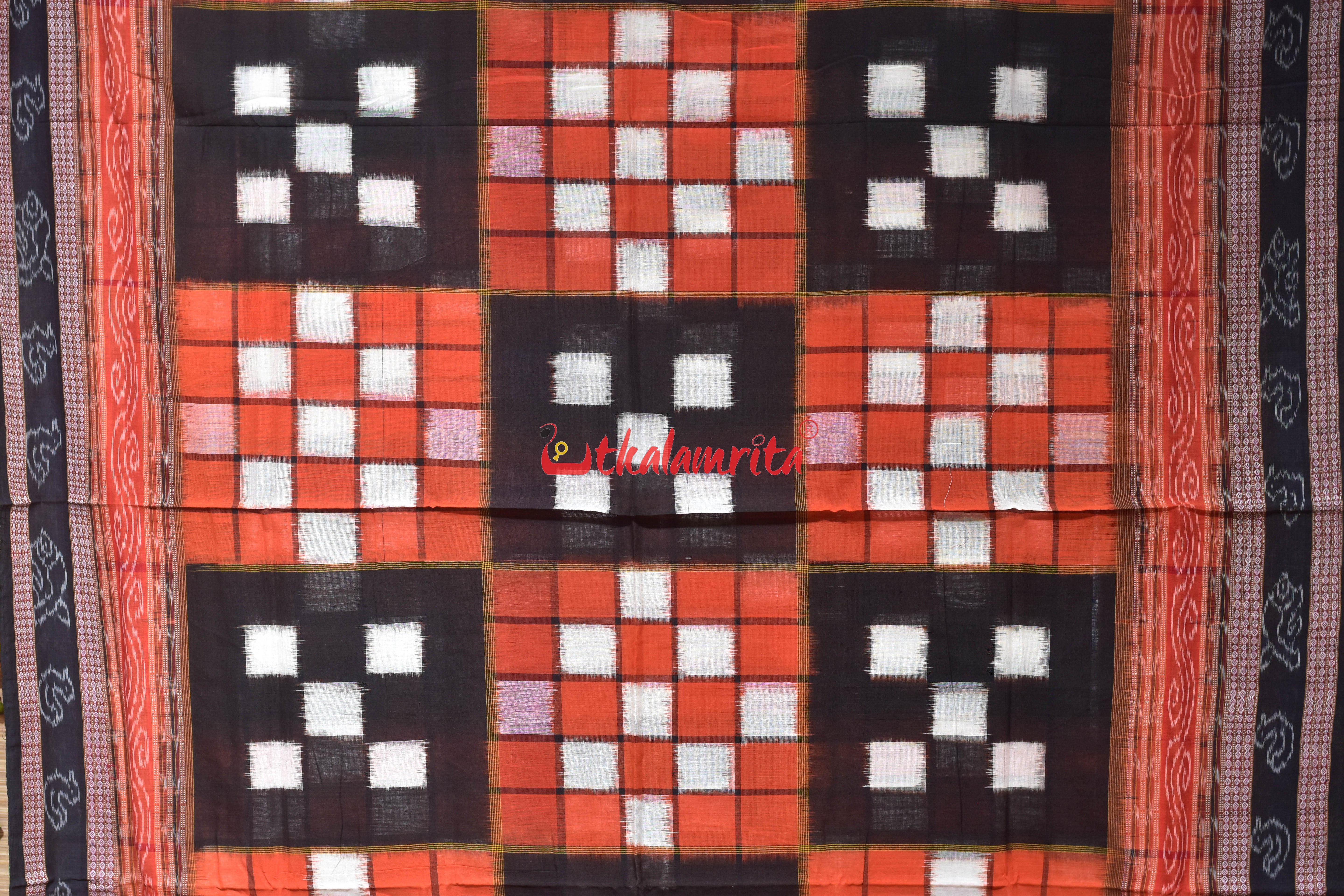 Orange Black Bichitrapuri Cotton Saree