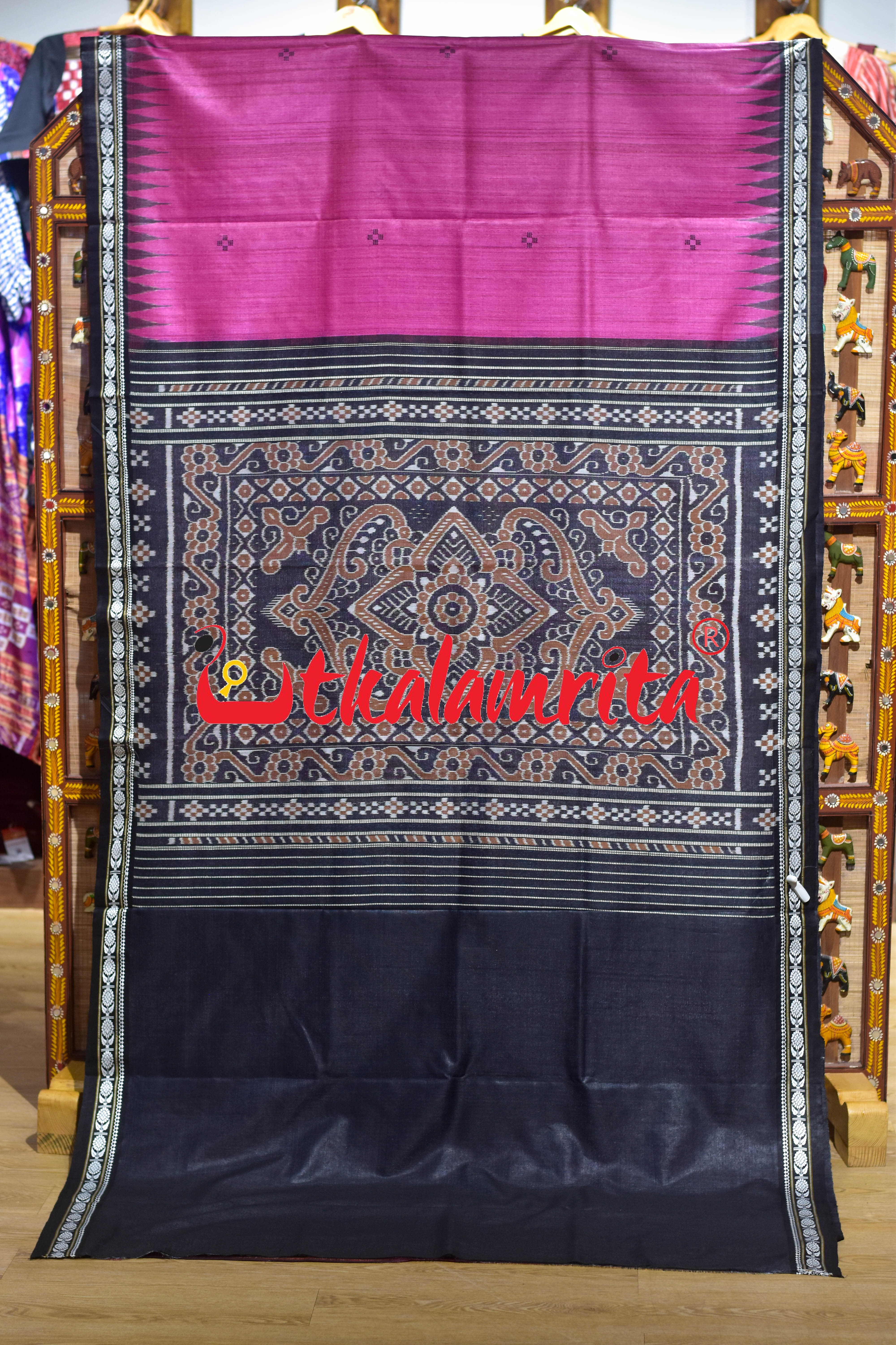 Pink Black Flower Dobby Gopalpur Tussar Saree